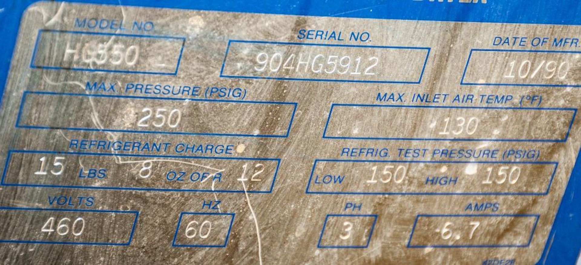 Ingersoll Rand Hydroguard Air Dryer Mdl. HG550, s/n 9044HG5912, 460v 3ph, Needs Fan Motor - Image 4 of 4