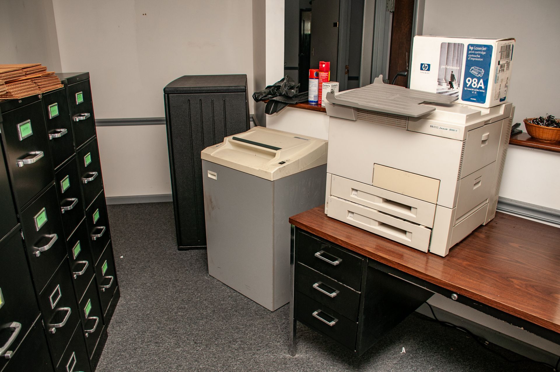 Office Furniture On Second Floor Front of Building, Microwave, Refridgerator, Desks Chairs, Filing C - Image 15 of 37