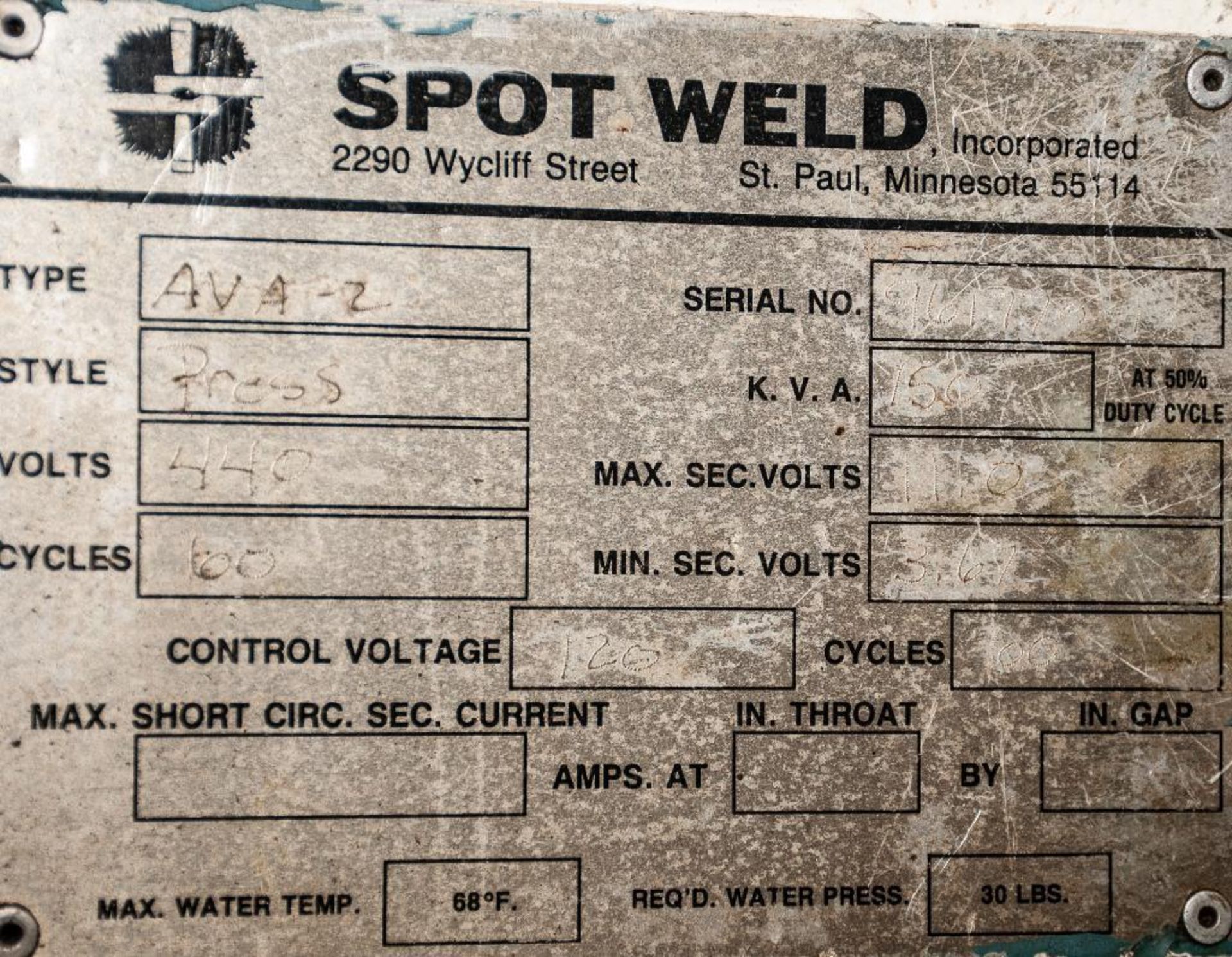 Precision Welder & Flexopress Spot Welder, Type AVA-2, s/n 961770-1, 150kva @ 50 Duty, w/ Weldchecke - Image 6 of 6