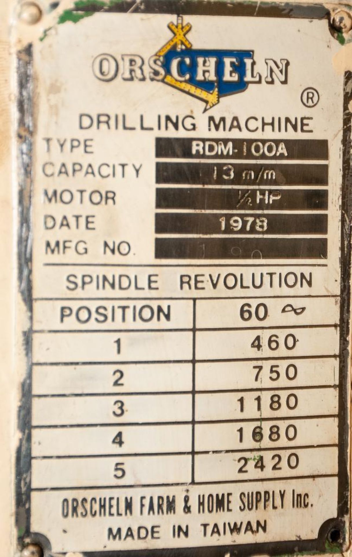 Orscheln Table Top Drill press Type RDM-100A, 14 1/2" Swing, 1/2 hp - Image 2 of 2