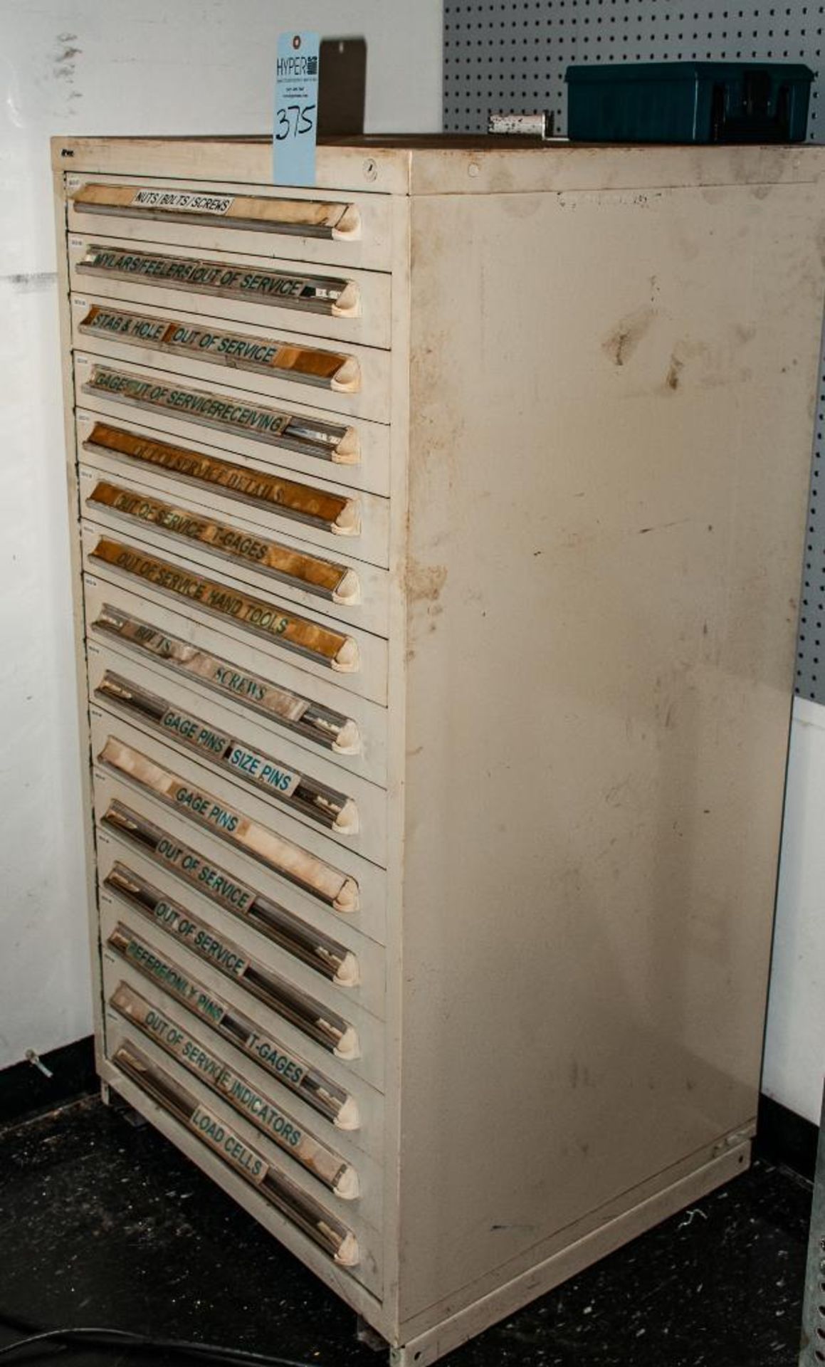 Vidmar Cabinet 15-Drawer, w/contents, Nuts. Bolts, Screws, Many out of service needs calibration Ite