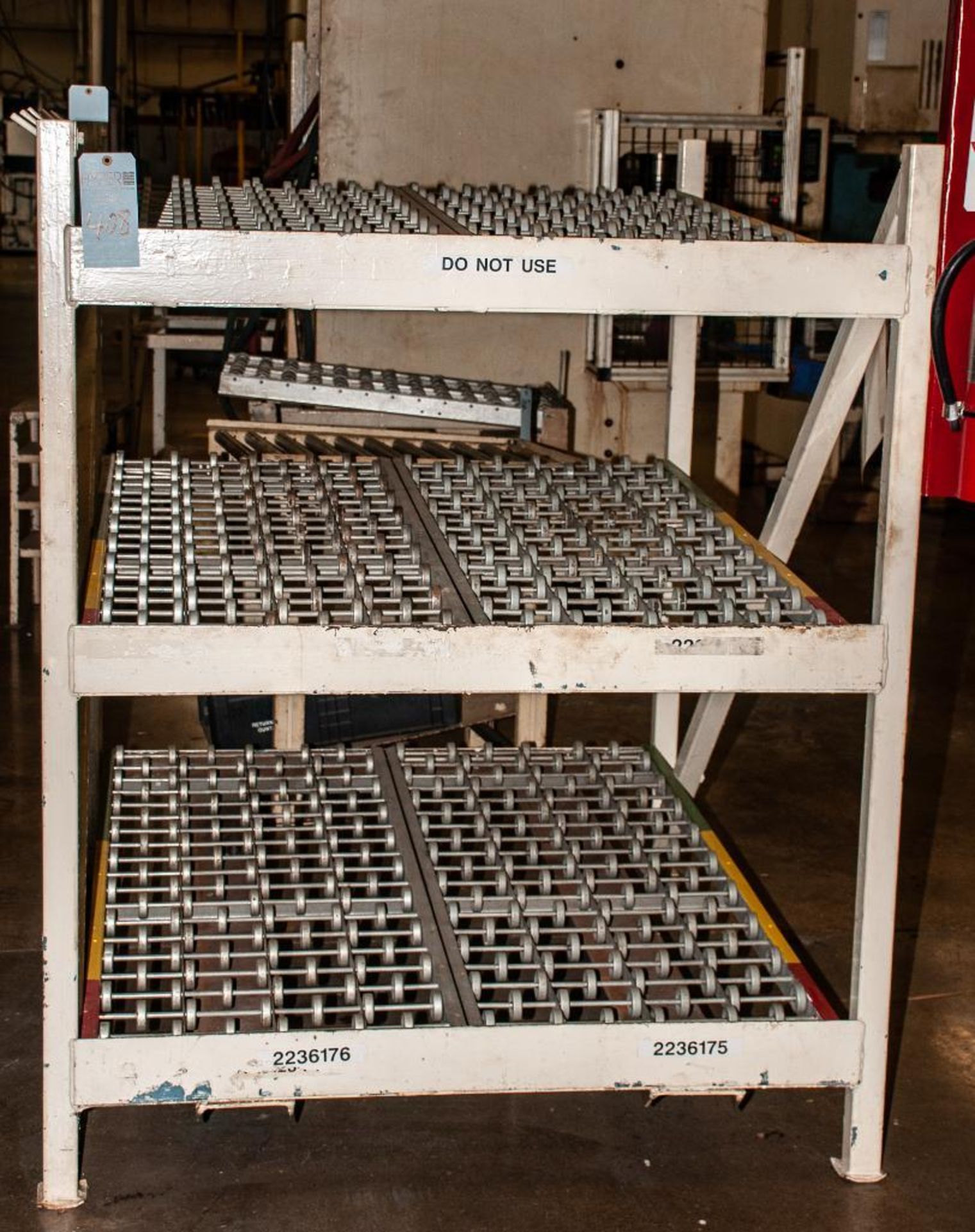 (6) Incline Wheel Conveyors, double wide x 3 rows tall, On Steel Stand Approx 52"W x 60 1/2" Long