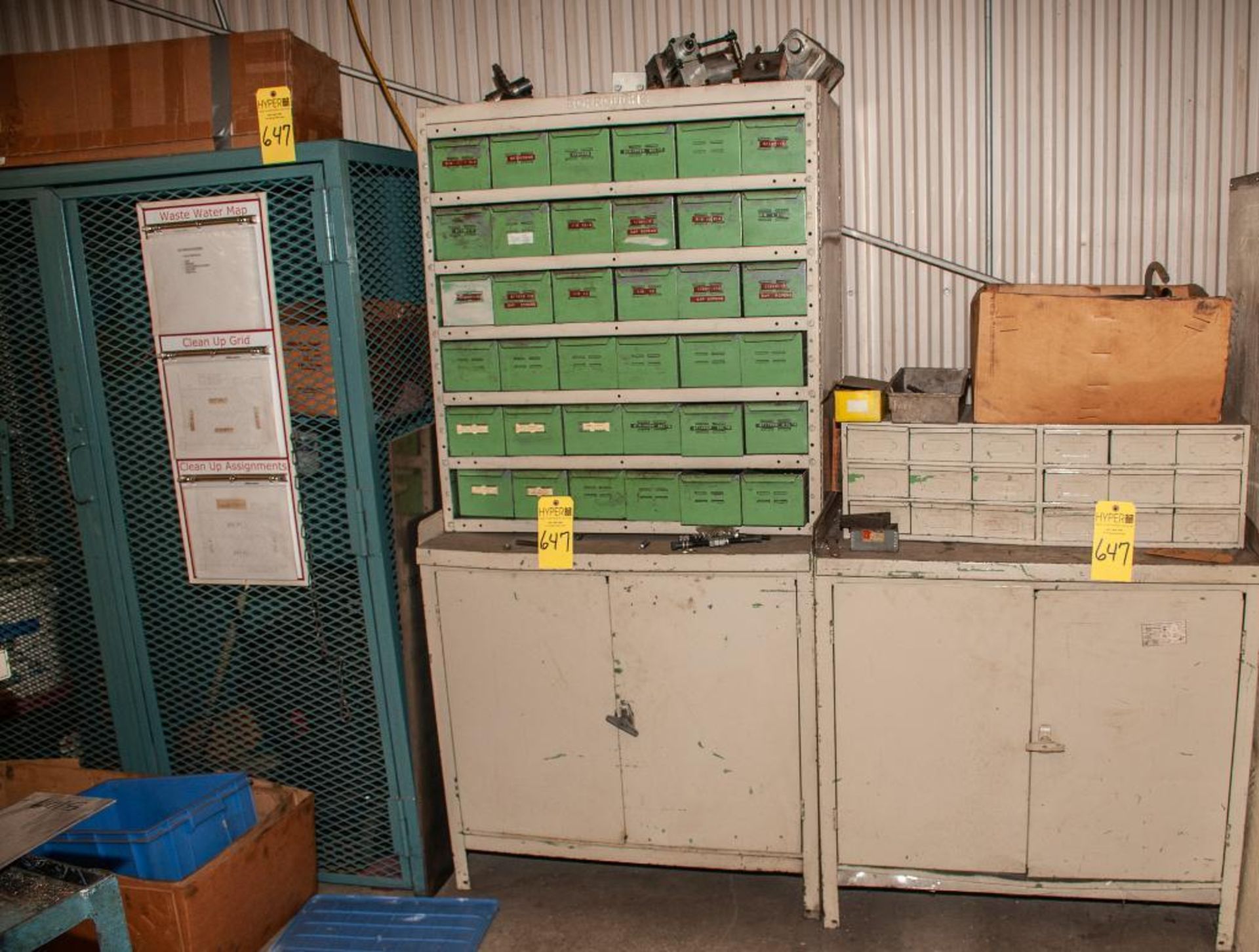 Metal shelves, Rolling Tables, Cabinets with contents - Image 2 of 4