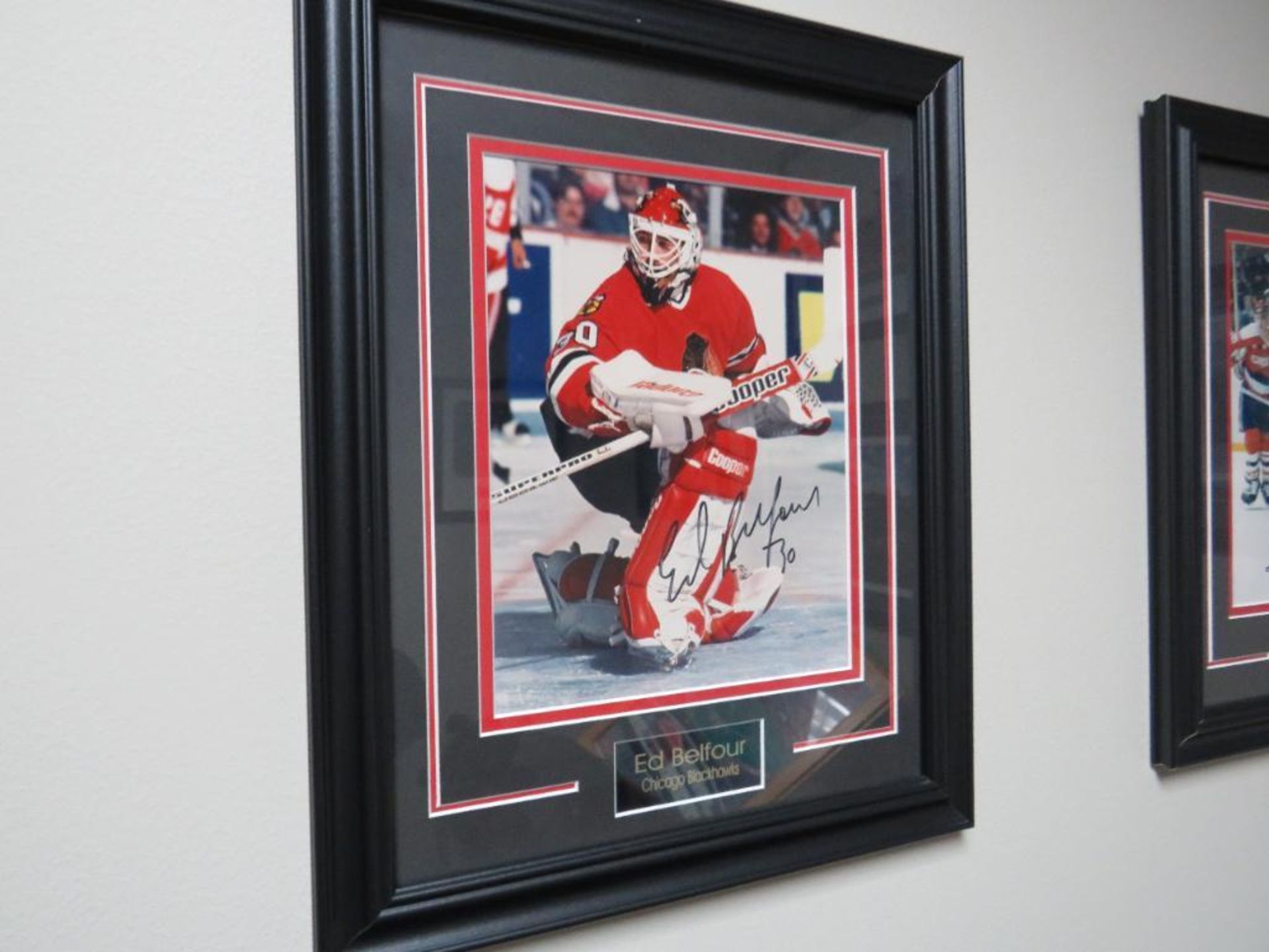 Lot c/o: (4) Autographed Chicago Blackhawks Prints and Autographed Hockey Stick