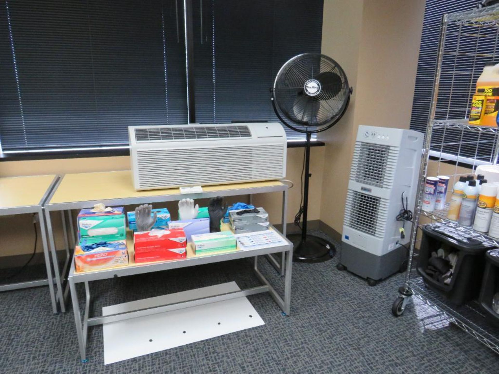 Lot c/o: Sample Room, First Room (4) Shelving Units 31x15x65, All Cleaning Supplies, Asst Mops, Broo - Image 4 of 7