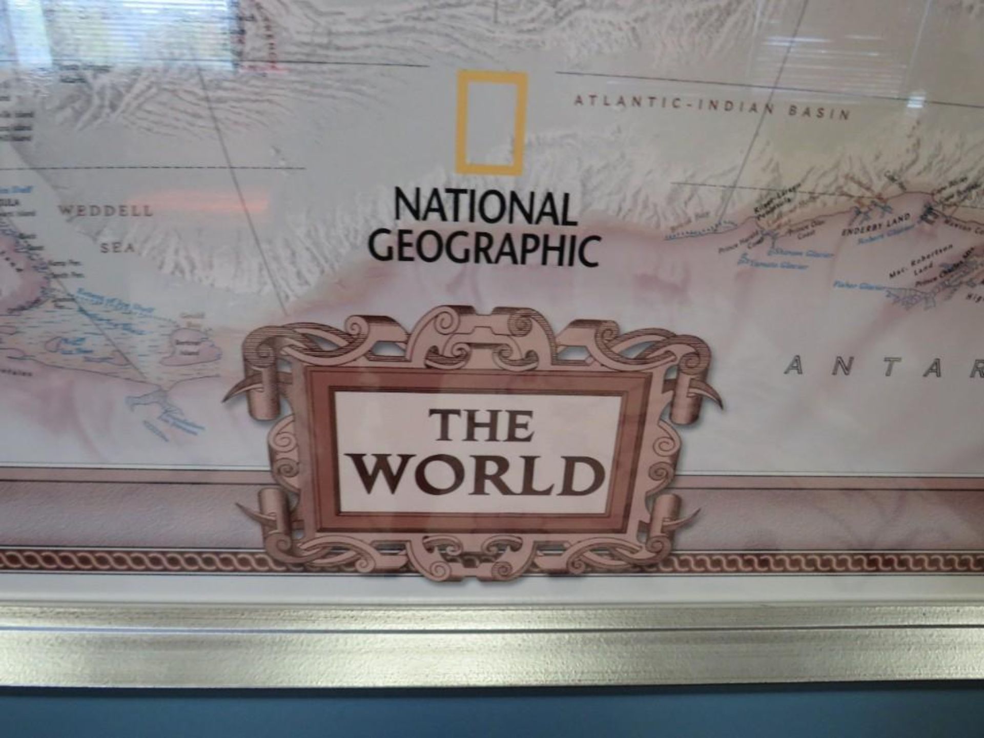 Lot c/o: World Map 78" x 54", Howard Miller Round Decorative Wall Clock 36"diam. - Image 2 of 4