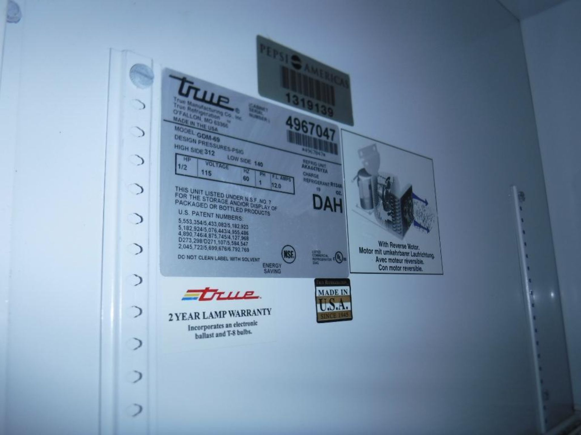 True Triple Sliding Glass Display Refrigerator Model GDM-69, 115V, 1/2HP - Image 2 of 2