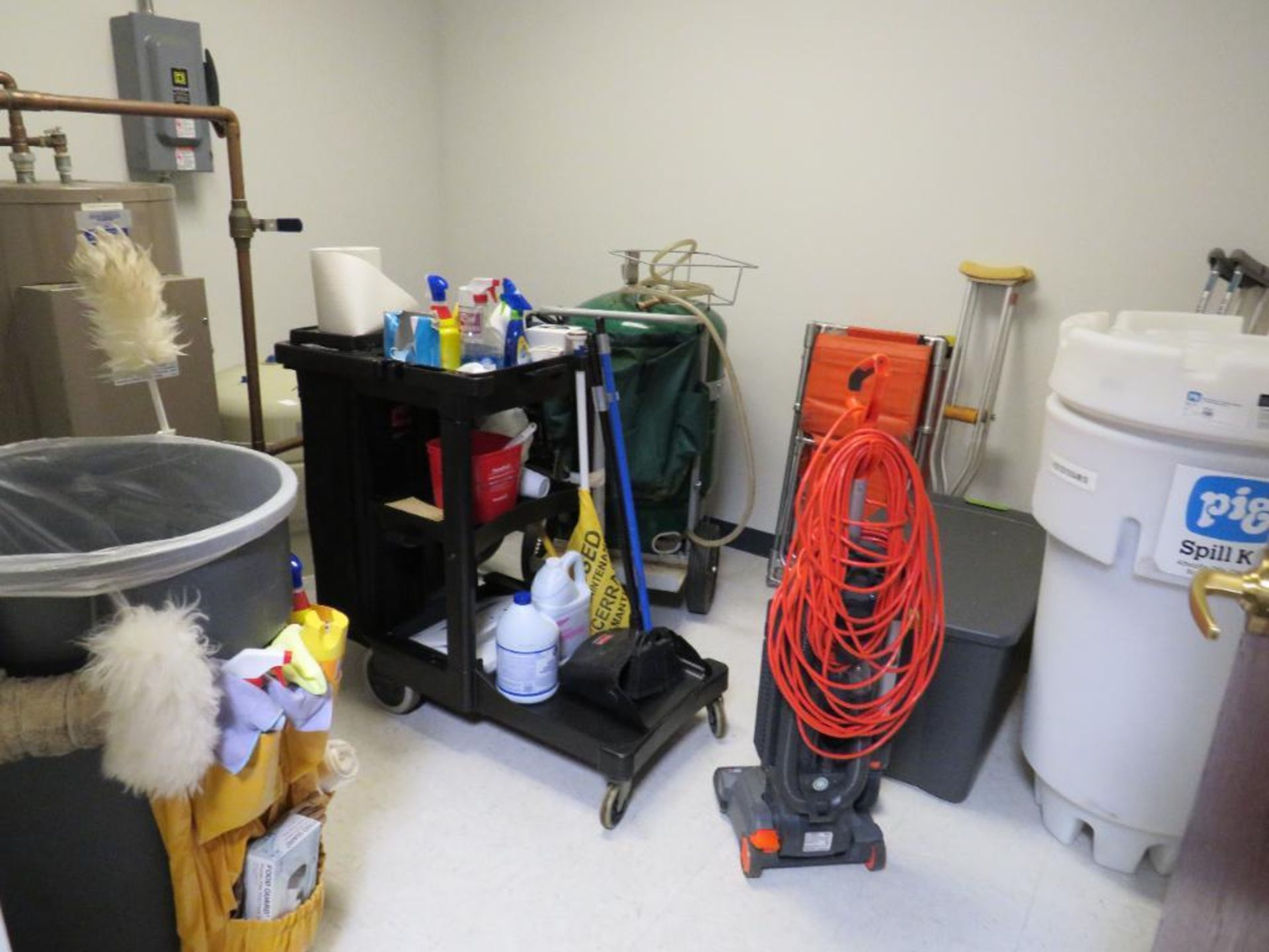 Lot c/o:Contents of Custodial Room- Mop,Buckets & Supplies, Trolley with Contents, Spill Kit, Vacuum - Image 2 of 4