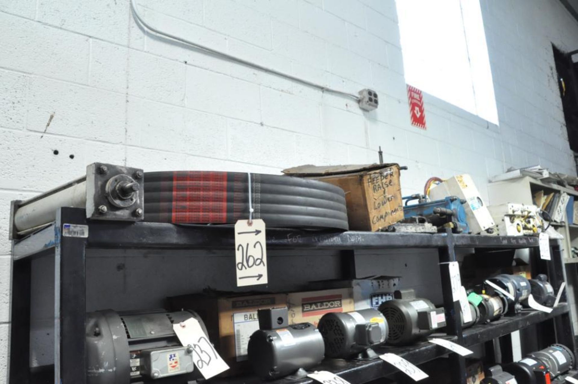 Lot-Drive Belt, Feeder Parts, Dallas Clamp Oilers etc. on (1) Shelf, (Shelving Not Included)