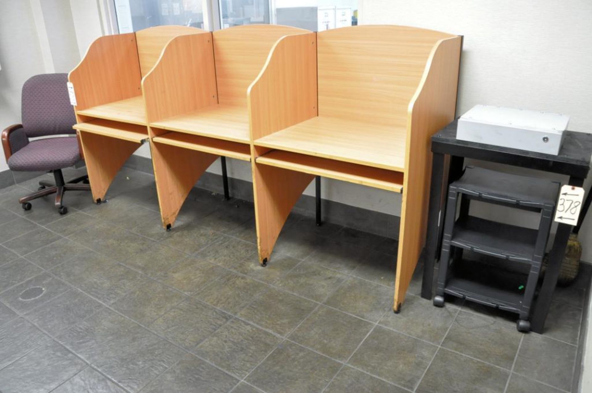 Lot-(1) 3-Station Computer Work System, (1) Chair and (2) Stands in (1) Room
