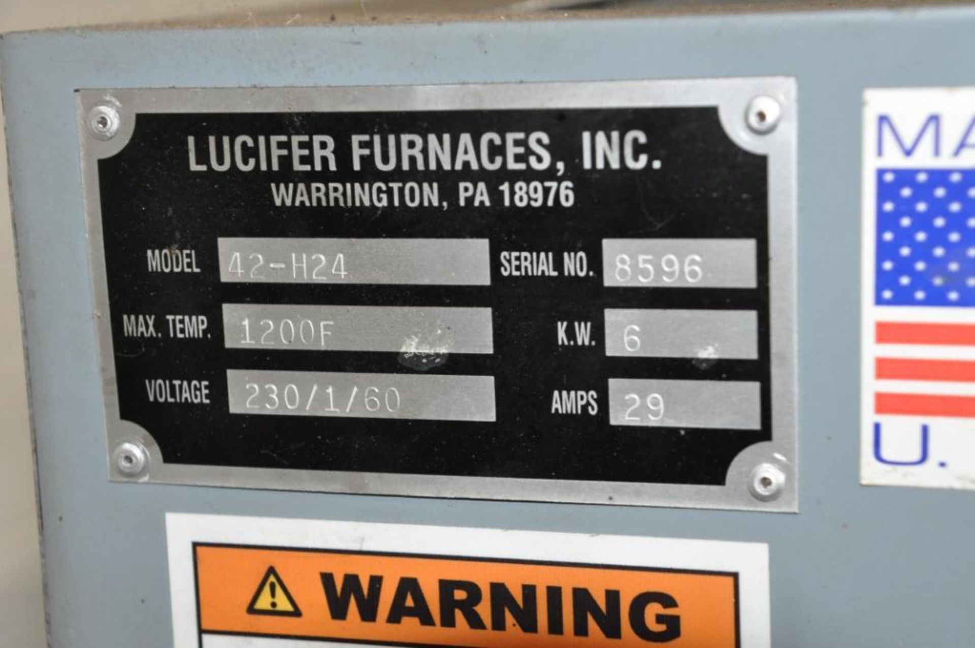 Lucifer Model 42-H24, 1200-Degree Fahrenheit Max Temperature Single Door Furnace, S/n 2596, 230/1/60 - Image 4 of 4