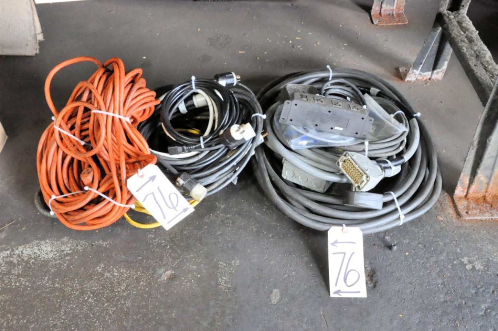 Lot-Extension Cords and Power Cords on Floor Under (1) Bench