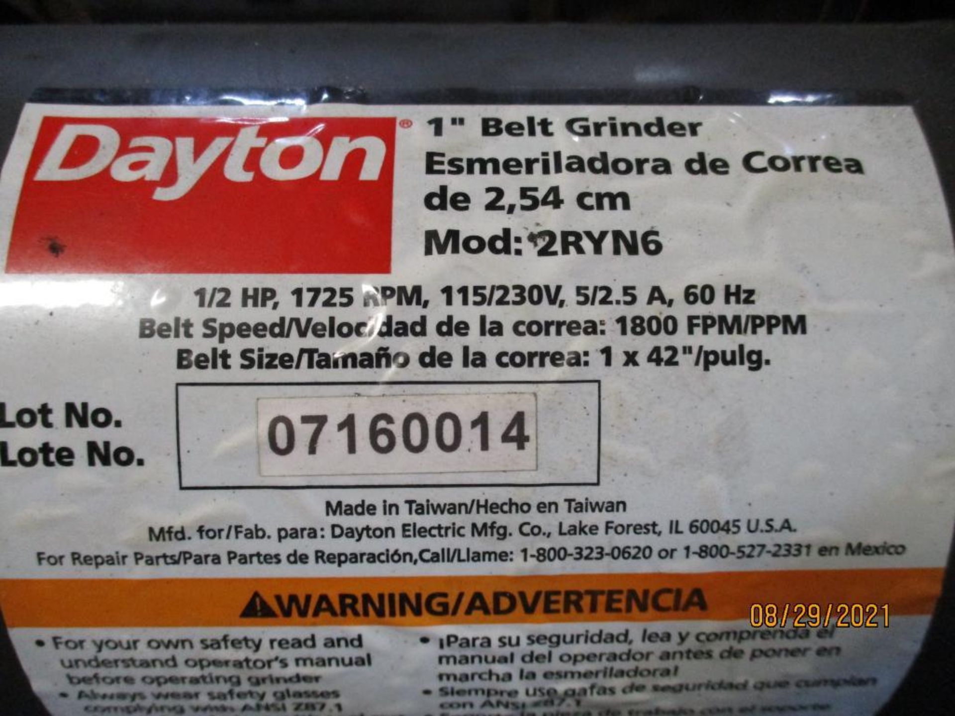 Dayton 1" x 42" 1/2-HP Model 2RYN6 Belt Grinder - Image 2 of 2