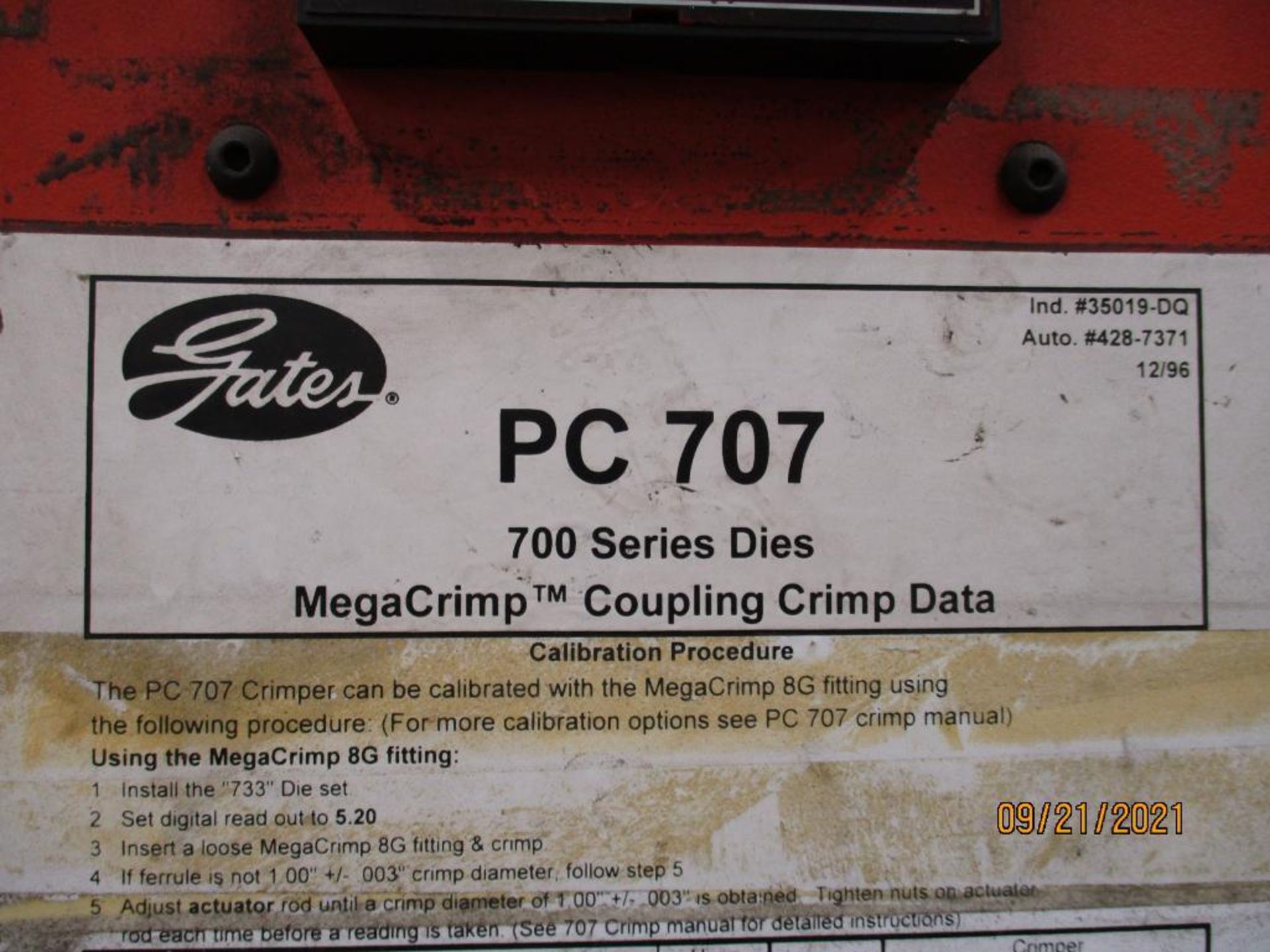 Gates PC-707 MegaCrimp Bench-Top Crimping Machine, 700 Series Dies, With Table - Image 3 of 3