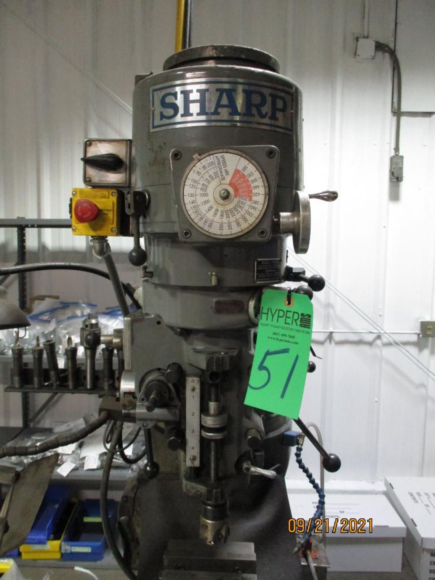 Sharp Model Sharp-LMV Variable Speed Vertical Turret Milling Machine S/N 70310557, 9" x 42" T-Slot W - Image 4 of 6