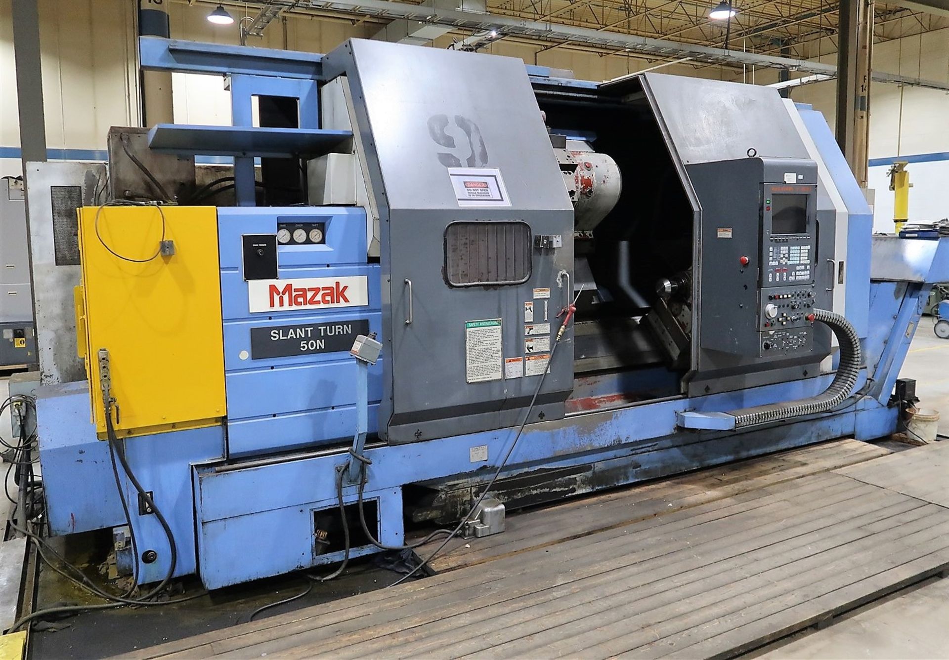 1998 MAZAK SLANT TURN 50N CNC HORIZONTAL TURNING CENTER, 7.1 IN. BORE, MAZATROL CNC CONTROL, 28 - Image 3 of 19