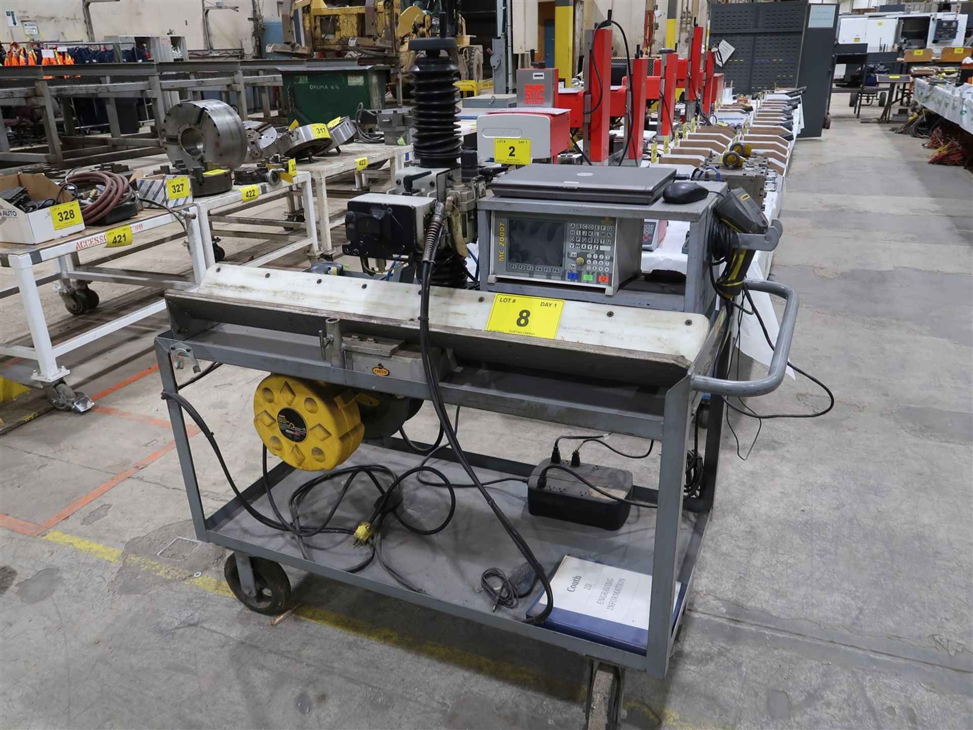 COUTH MC2000T PORTABLE MARKING MACHINE W/CART, AIRHOSE REELS, ETC.