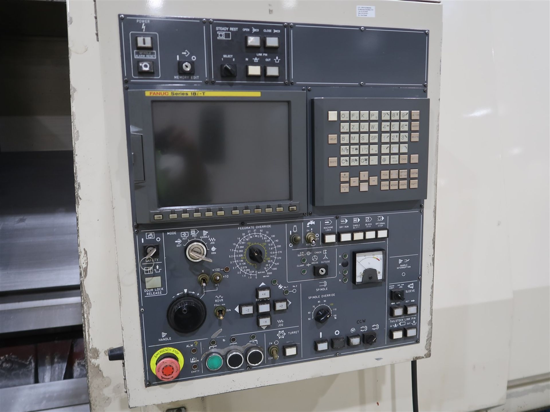 1999 DAINICHI F50 CNC LATHE, 7.1 IN. BORE, FANUC 18i T CNC CONTROL, 28 IN. SWING, 80 IN. BETWEEN - Image 10 of 20