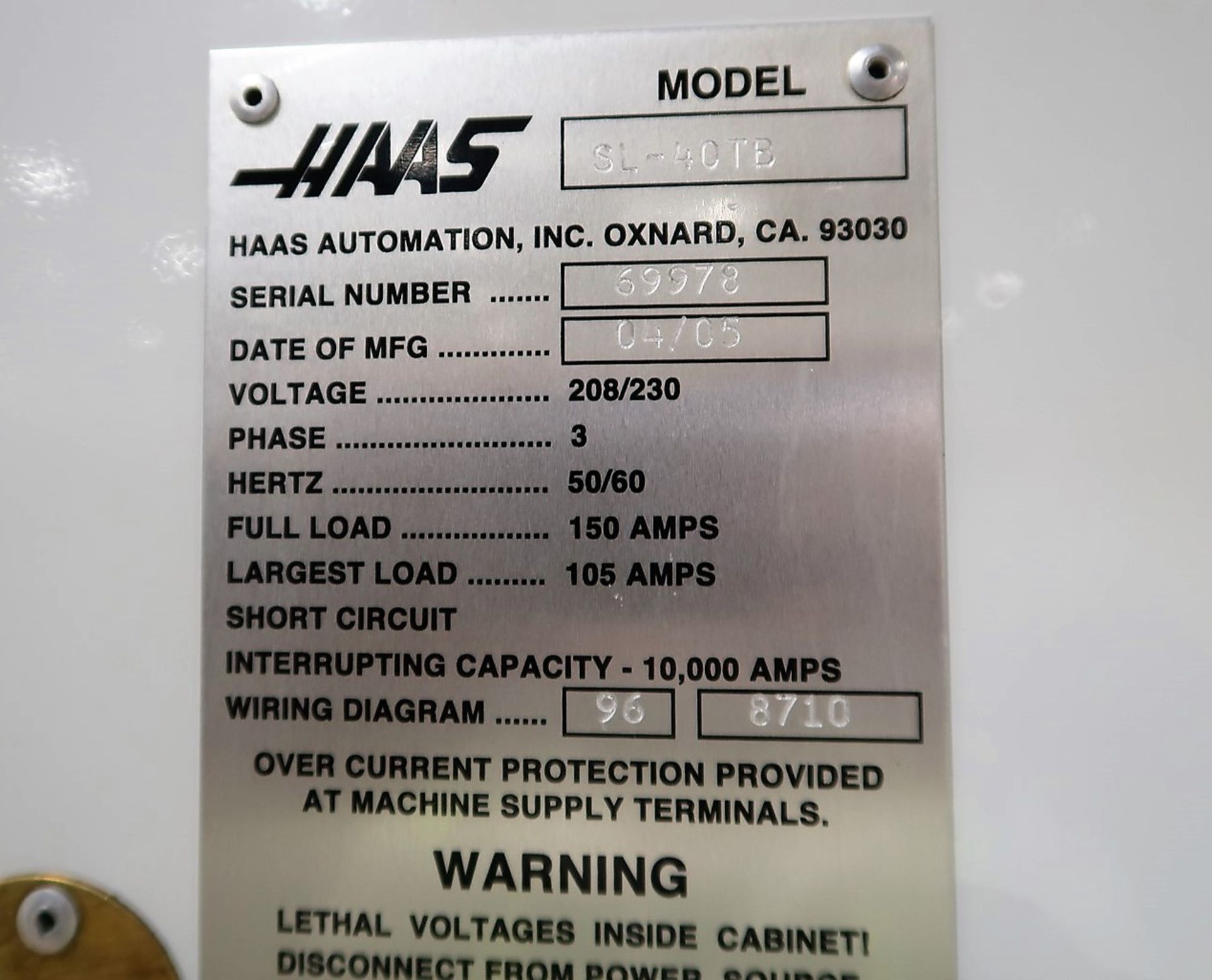 2005 HAAS SL-40TB CNC HORIZONTAL TURNING CENTER, 7.1 IN. BORE, HAAS CNC CONTROL, 10-STATION - Image 10 of 22