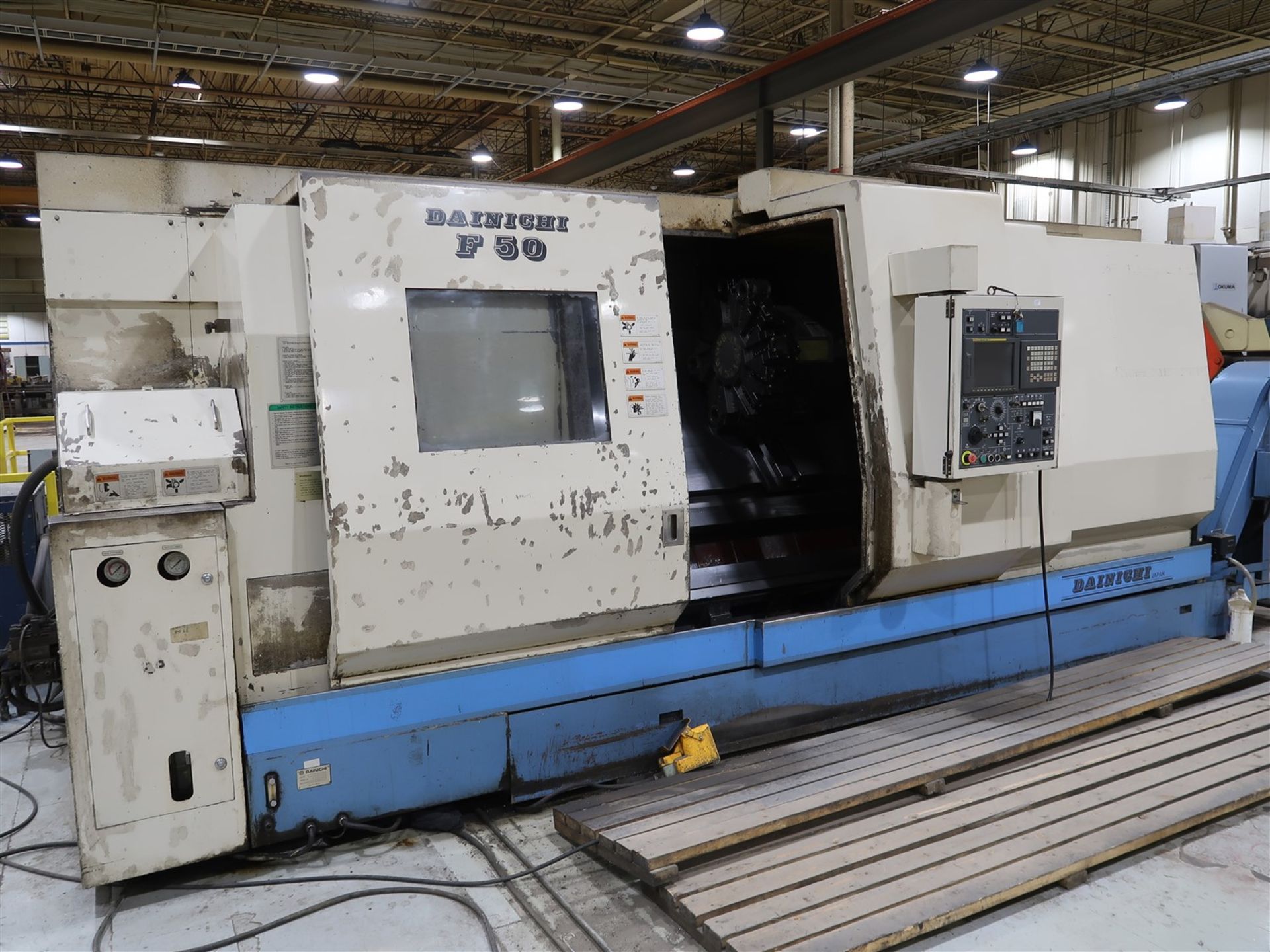 1999 DAINICHI F50 CNC LATHE, 7.1 IN. BORE, FANUC 18i T CNC CONTROL, 28 IN. SWING, 80 IN. BETWEEN - Image 2 of 20