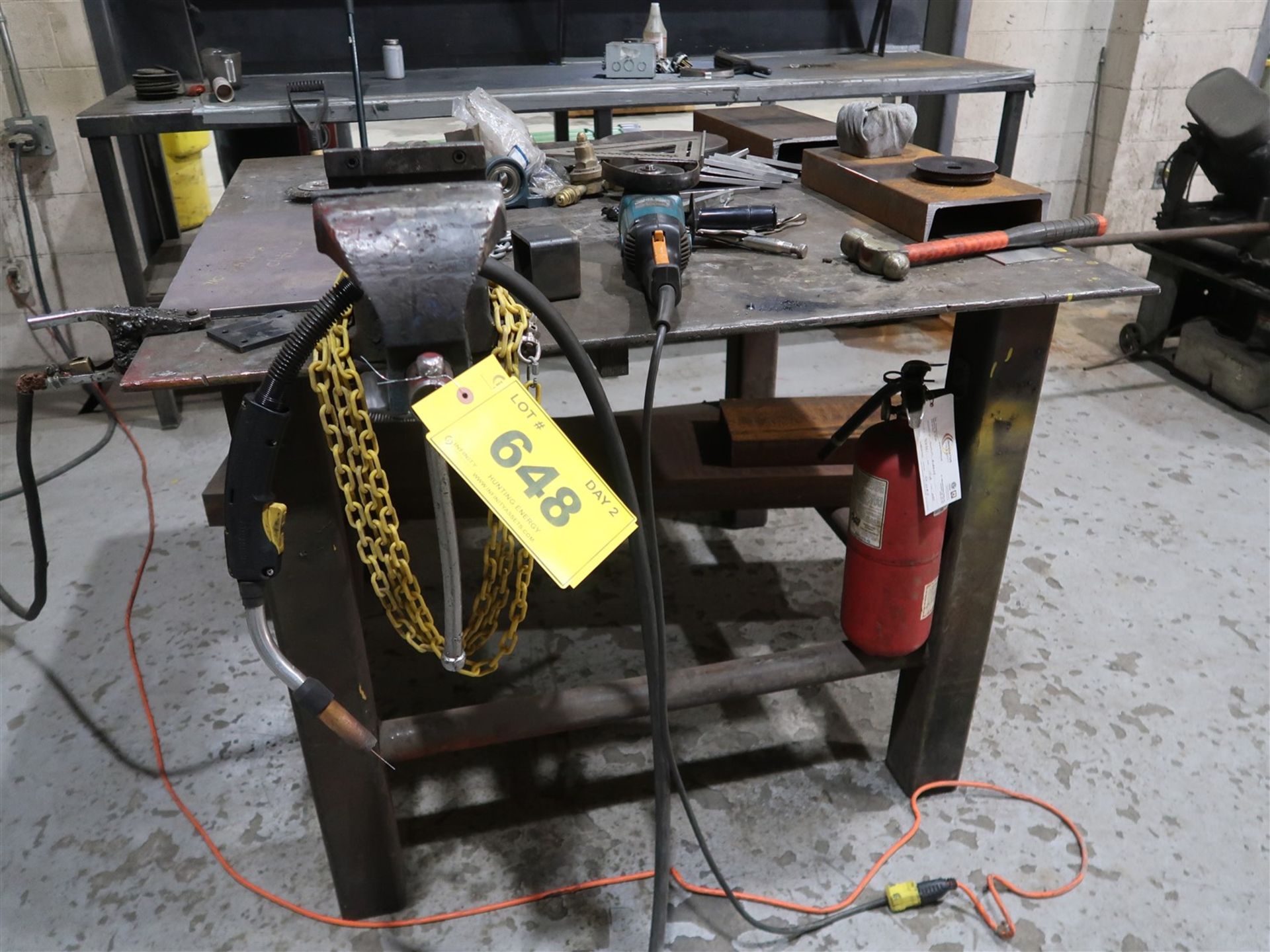 STEEL WORK TABLE W/RECORD BENCH VISE