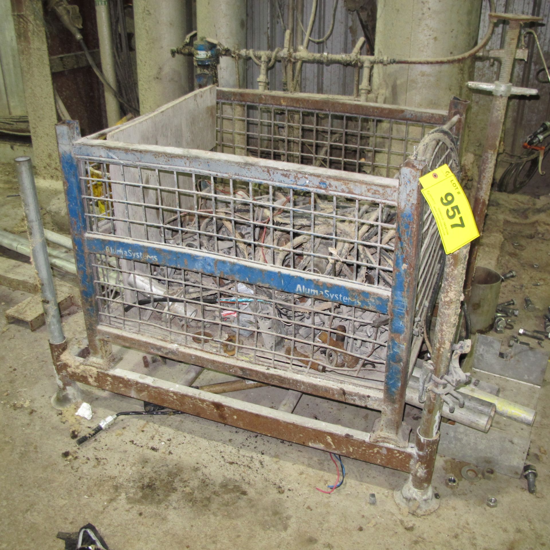 WIRE BASKET W/ METAL PIPE AND CONTENTS, PORTABLE WIRE REEL, EYEWASH STATION/STAND, 2-DOOR METAL