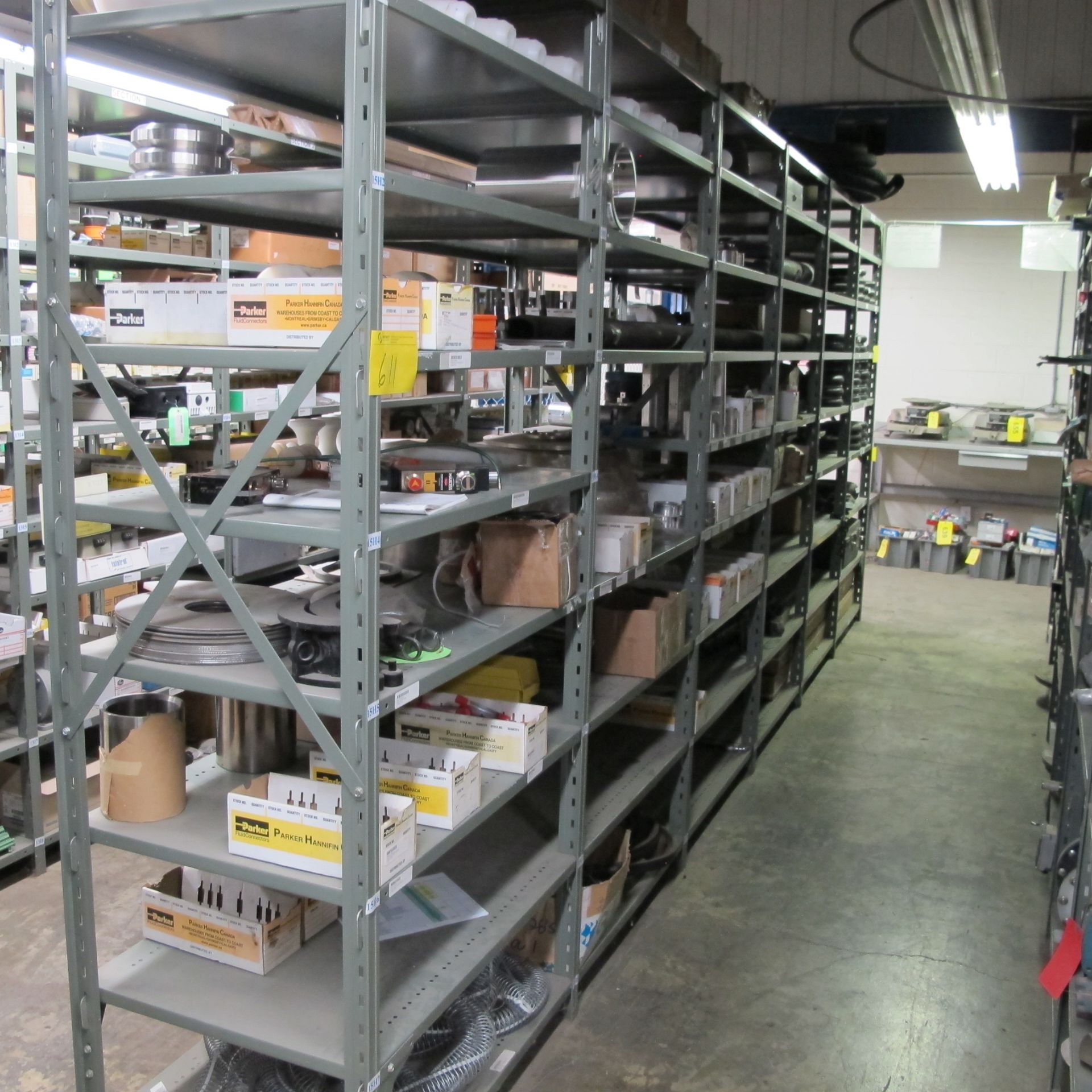 LOT OF (6) SECTIONS OF RACKING UP TO 9-LEVELS INCLUDING CONTENTS ON BOTH SIDES OF RACK, ROLLS, - Bild 2 aus 14