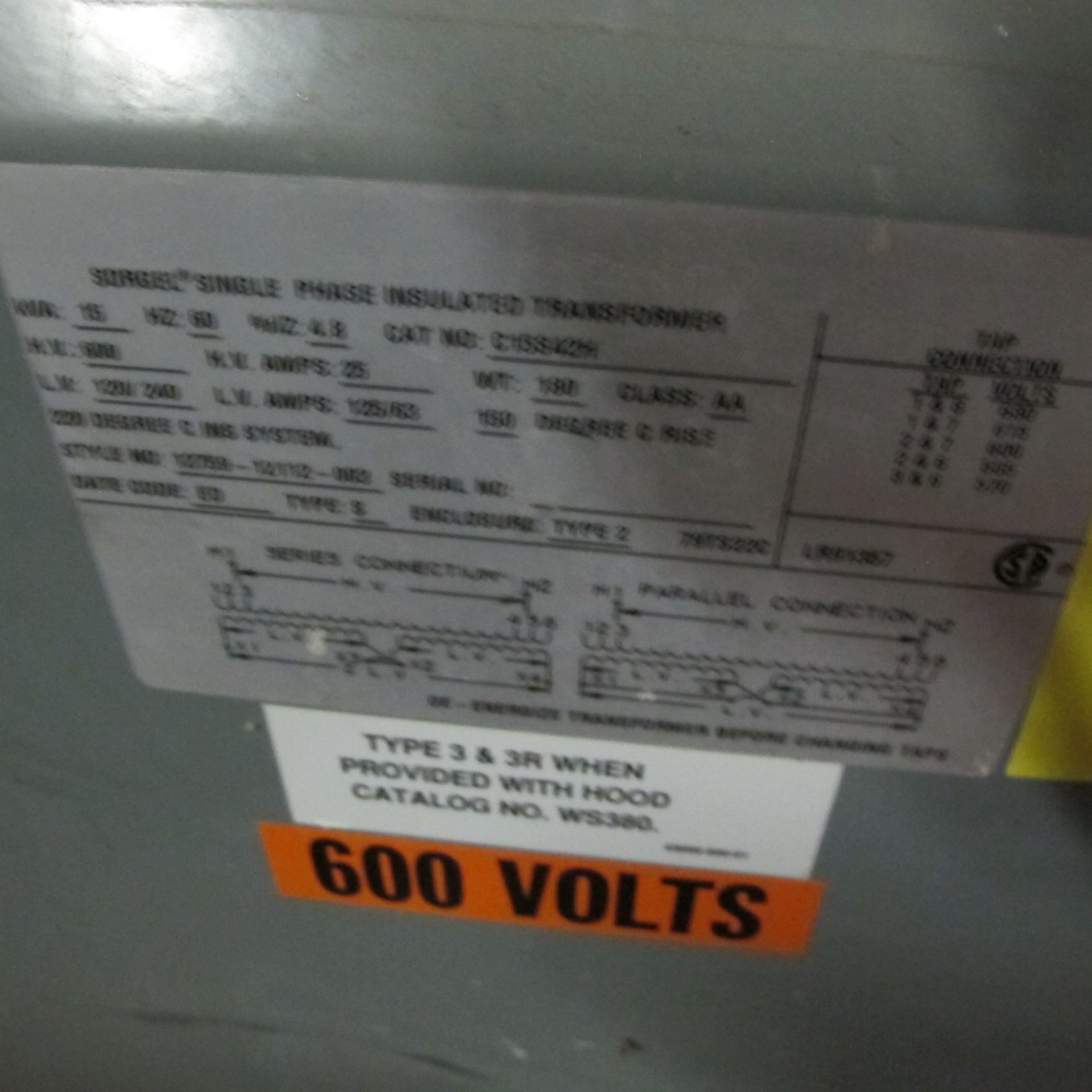 LOT OF TRANSFORMERS SORGEL 15KVA, SINGLE PHASE, REX 45KVA, 3 PHASE, SQUARE D 45KVA, 3 PHASE, SOLA- - Image 4 of 5