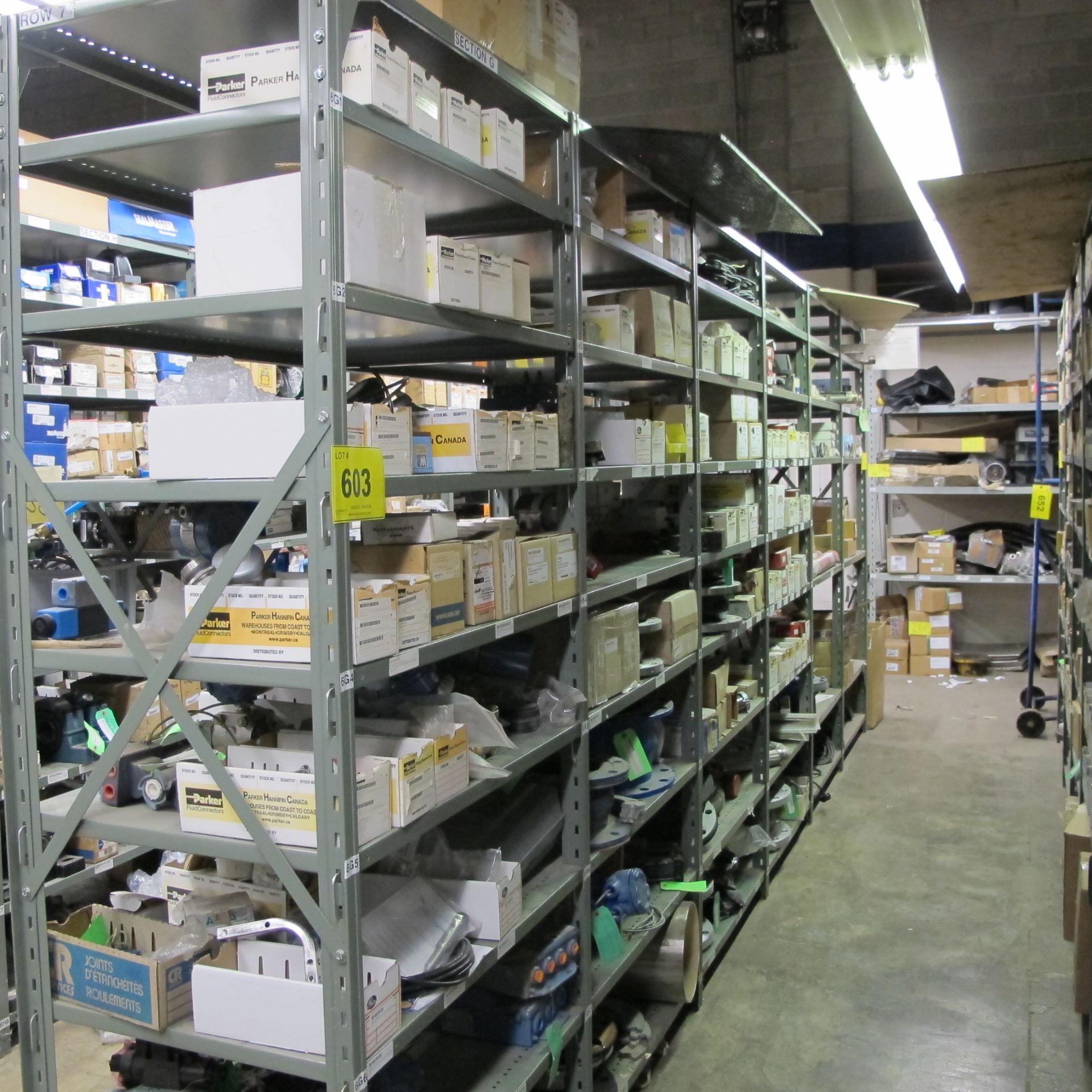 LOT OF (6) SECTIONS OF RACKING UP TO 9-LEVELS INCLUDING CONTENTS ON BOTH SIDES OF RACK, VALVES,