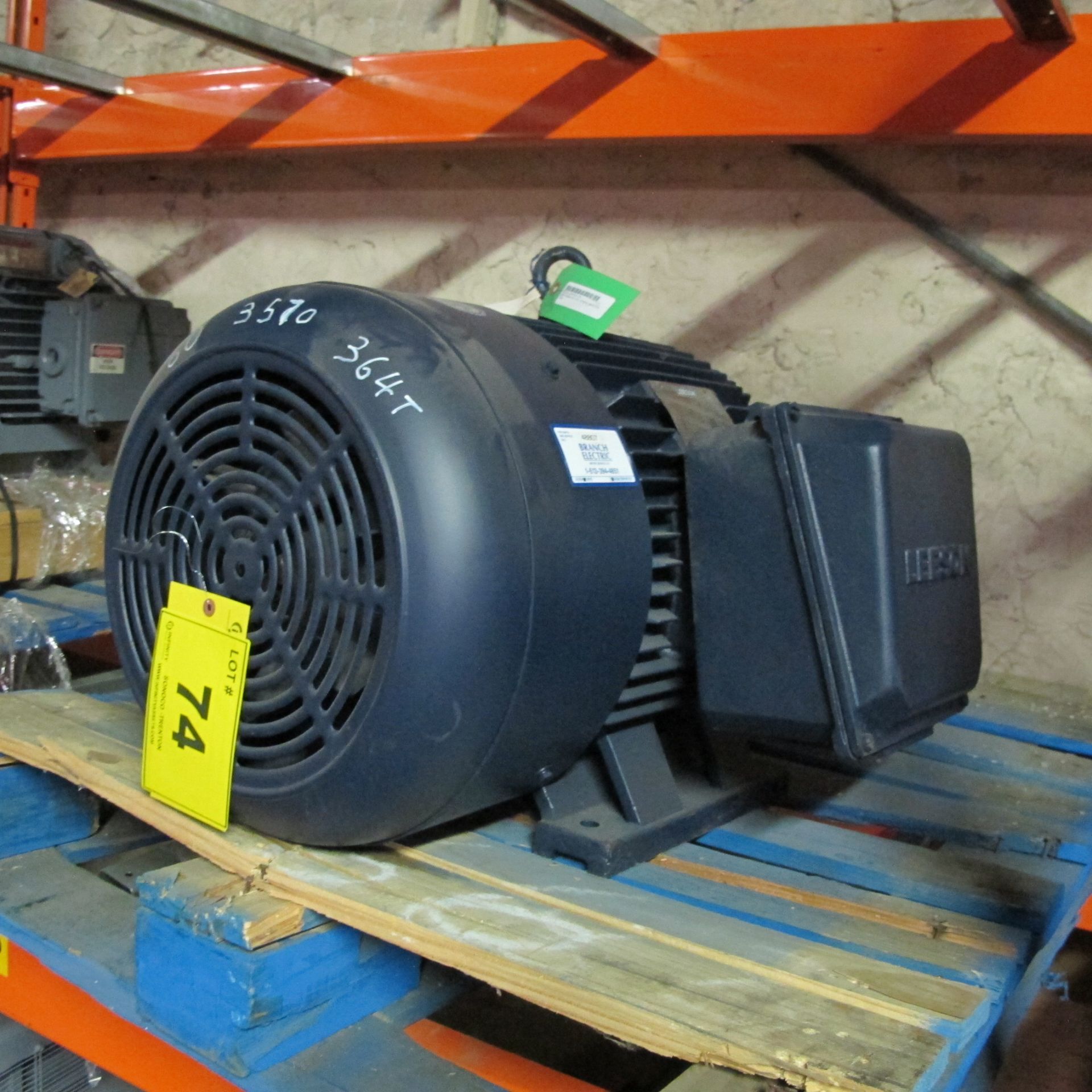 LEESON 60HP MOTOR, 575V, 3,570 RPM, 364T FRAME, 3 PHASE (EAST BUILDING, NORTH MOTOR CRIB #2)