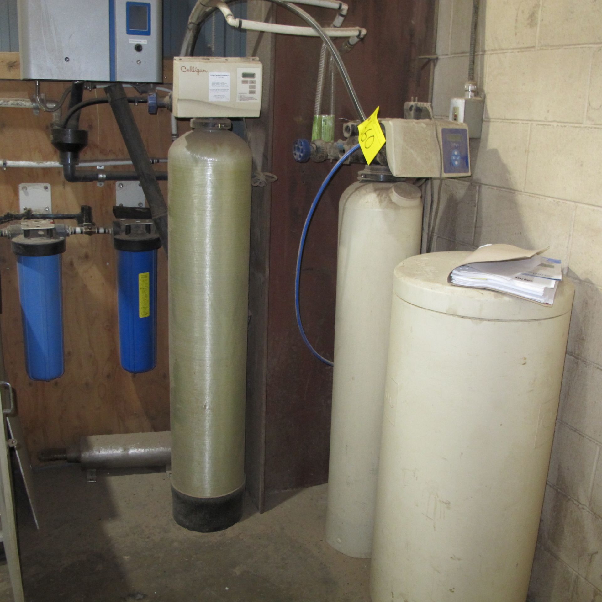 PEDESTAL INDUSTRIAL FAN, CULLIGAN WATER SOFTENER SYSTEM, SAFETY SUPPLIES, ETC. (WEST BUILDING, UPPER - Image 2 of 4