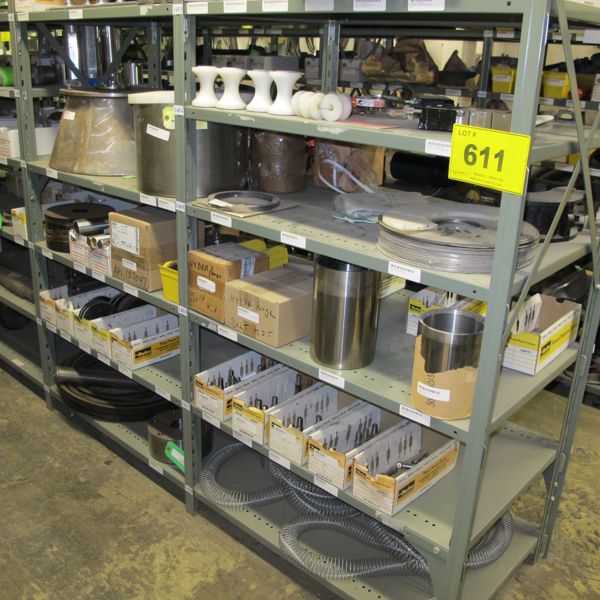 LOT OF (6) SECTIONS OF RACKING UP TO 9-LEVELS INCLUDING CONTENTS ON BOTH SIDES OF RACK, ROLLS, - Bild 4 aus 14