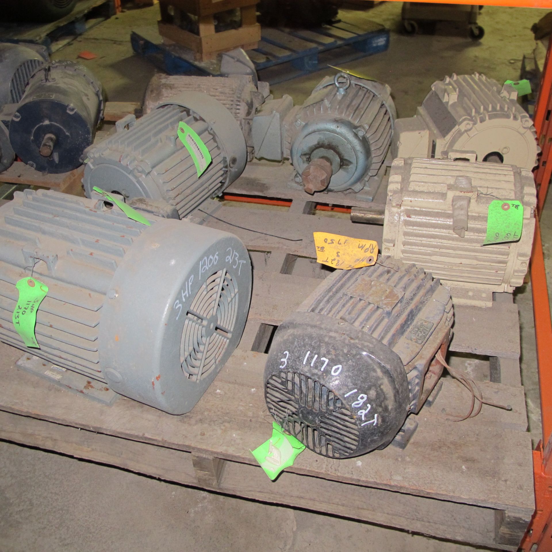 LOT OF (7) MOTORS ON PALLET (6 - 3HP, 1 - 2HP), 575V, 182T FRAME, 1,170/3,600 RPM (EAST BUILDING, - Image 2 of 2