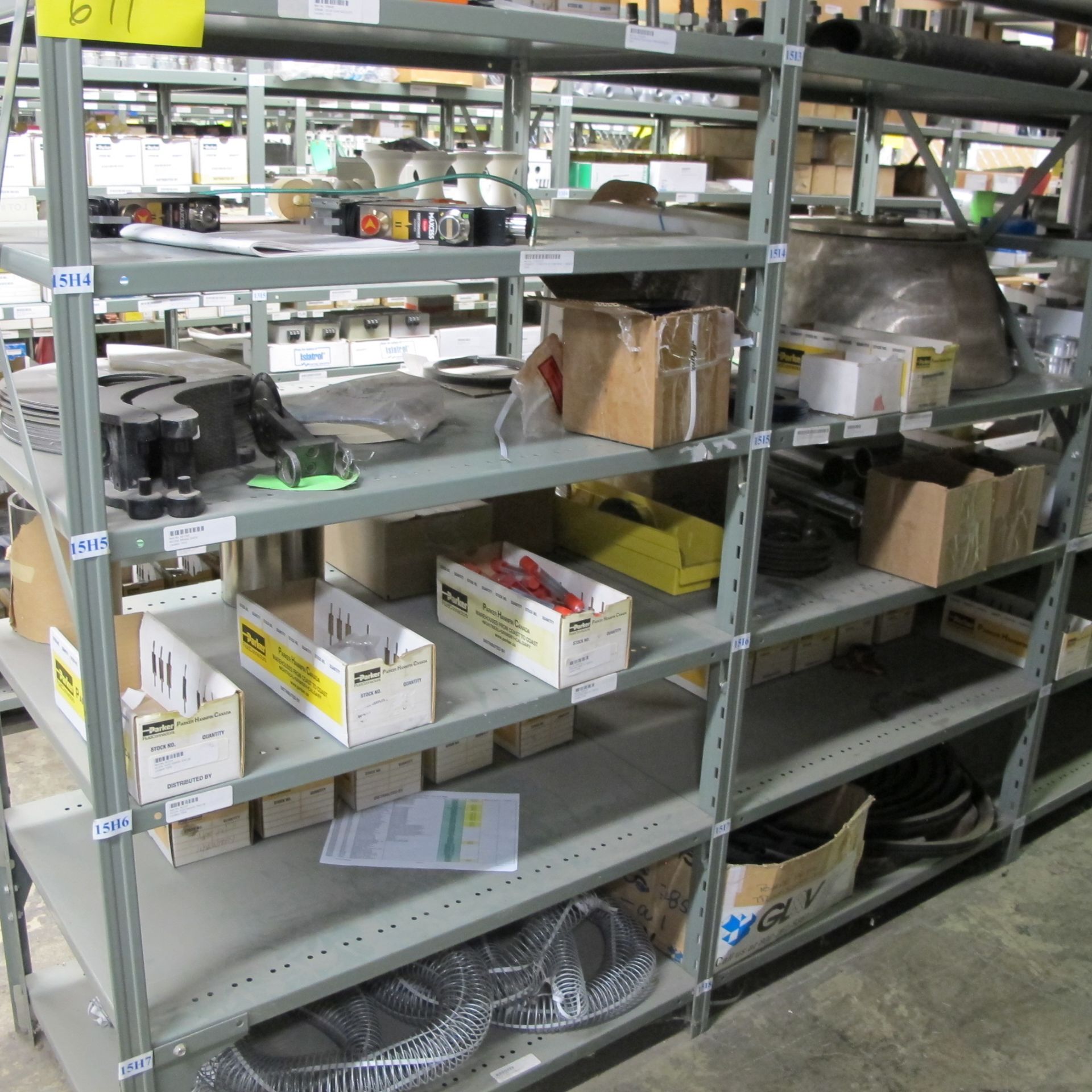 LOT OF (6) SECTIONS OF RACKING UP TO 9-LEVELS INCLUDING CONTENTS ON BOTH SIDES OF RACK, ROLLS, - Bild 10 aus 14