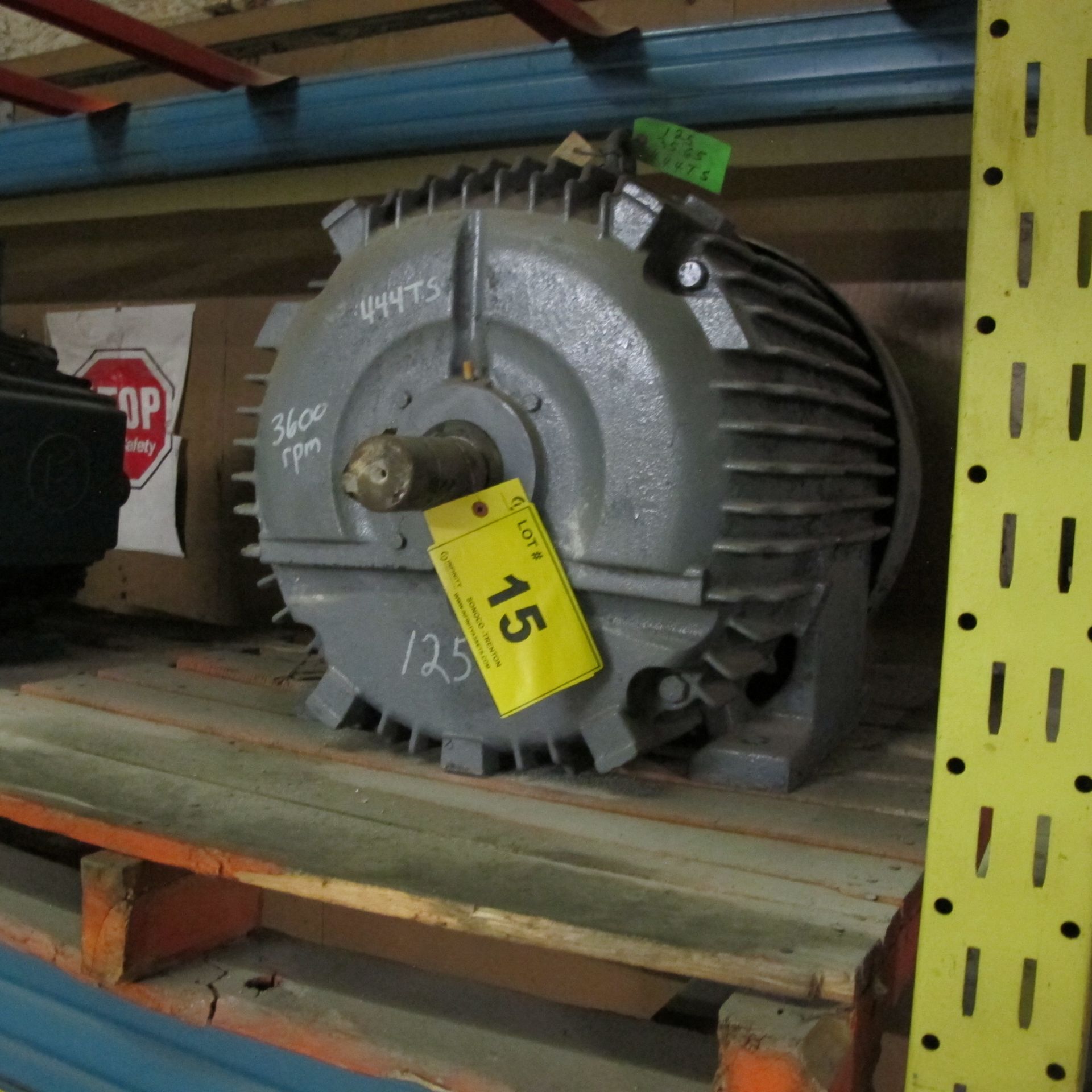 GE 125HP MOTOR, 575V, 3,565 RPM, 444TS FRAME, 3 PHASE (EAST BUILDING, NORTH MOTOR CRIB #1)