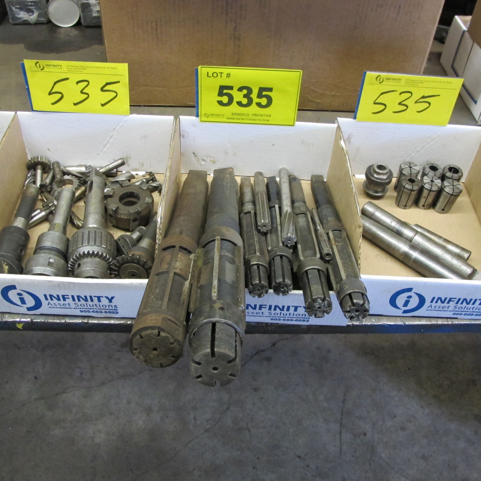 LOT OF (3) BOXES OF CHUCKS, ADJUSTABLE REAMERS, TOOL HOLDERS AND COLLETS (WEST BUILDING, MACHINE