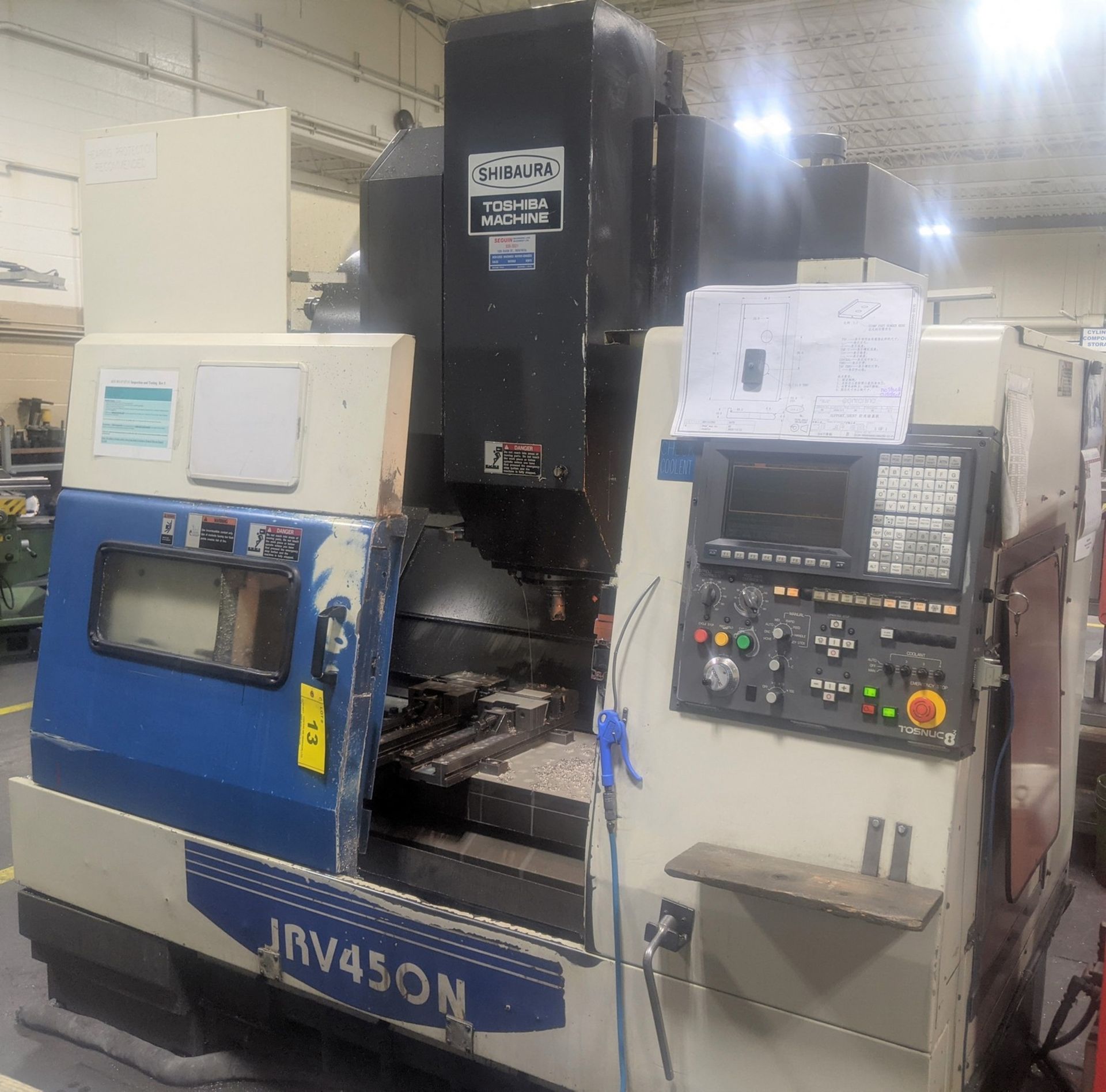 TOSHIBA SHIBAURA JRV450N CNC VERTICAL MACHINING CENTER, TOSNUC 8 CNC CONTROL, S/N 251008, ATC, 220V,