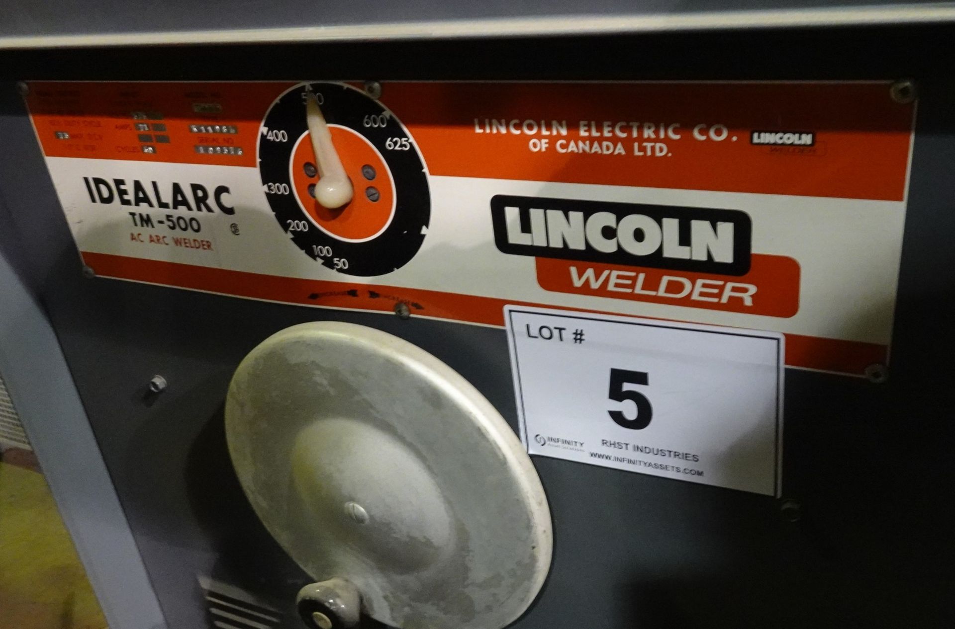 LINCOLN IDEALARC TM-500 AC ARC WELDER, S/N 109316 (RIGGING FEE $80) - Image 2 of 2