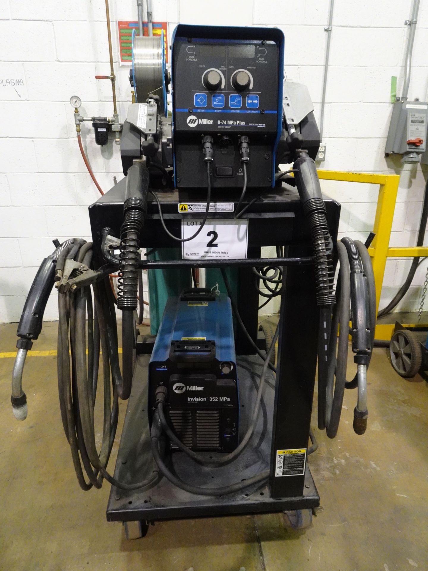 MILLER INVISION 352 MPA AUTO-LINE WELDER C/W MILLER D-74 MPA PLUS TWIN HEAD WIRE FEEDER, S/N