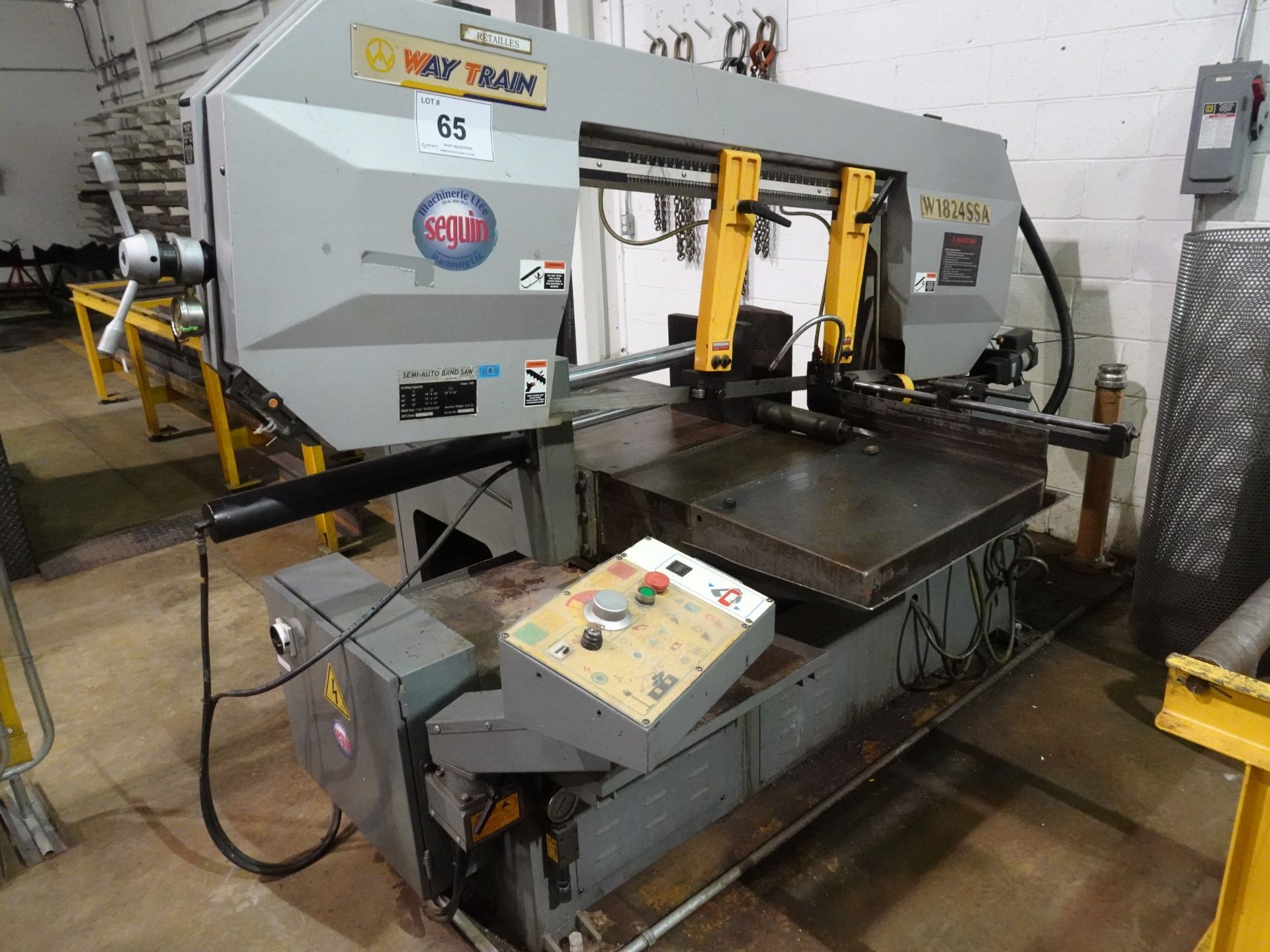 WAY TRAIN MODEL W1824SSA HORIZONTAL SEMI-AUTOMATIC BANDSAW, 5 H.P., AUTO CLAMP, C/W 24" X 165"