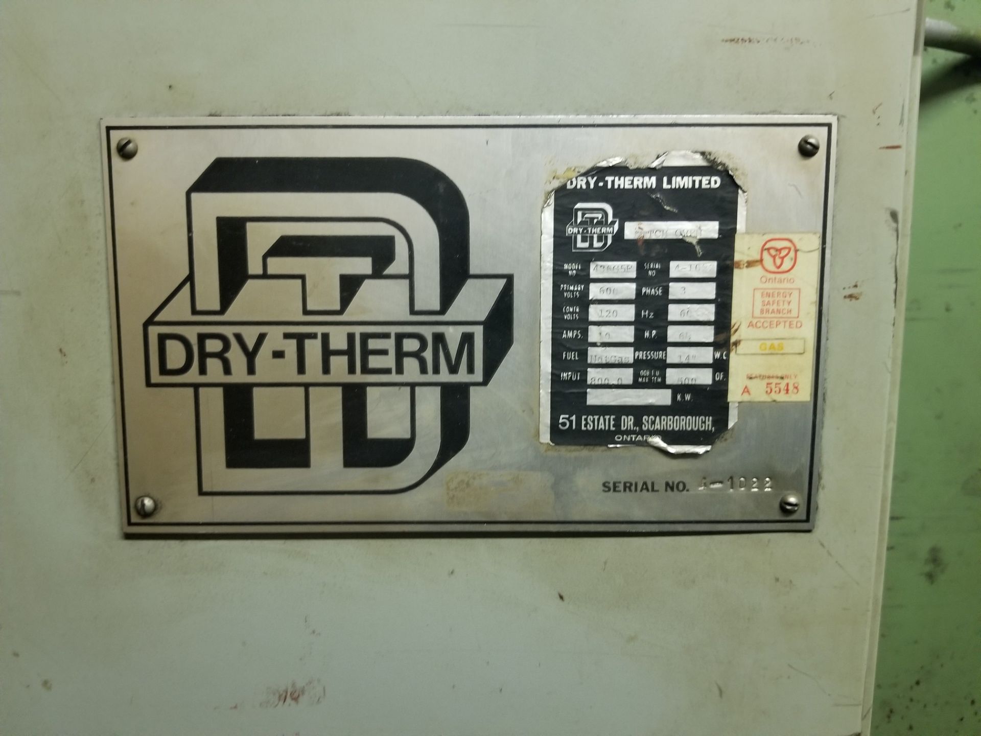 DRYTHERM 108" x 79" x 98" BATCH OVEN, NAT. GAS, MODEL 436G5F - Image 6 of 8