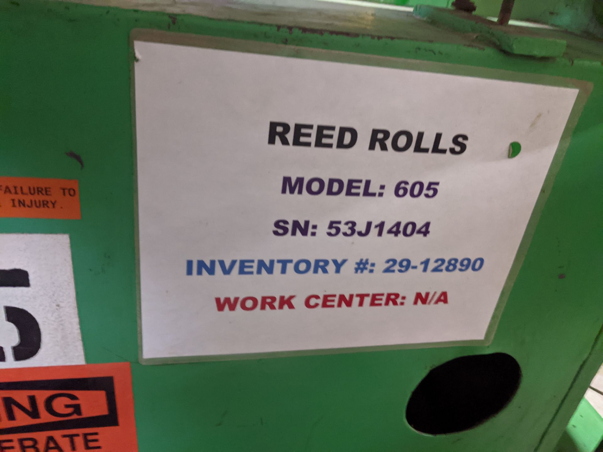 REED 605 ELECTRIC PLATE ROLLS, 60" X 1/4" CAP., S/N 53J1404, MACHINE #315 (LOCATED AT 47 ST. REGIS - Image 8 of 8