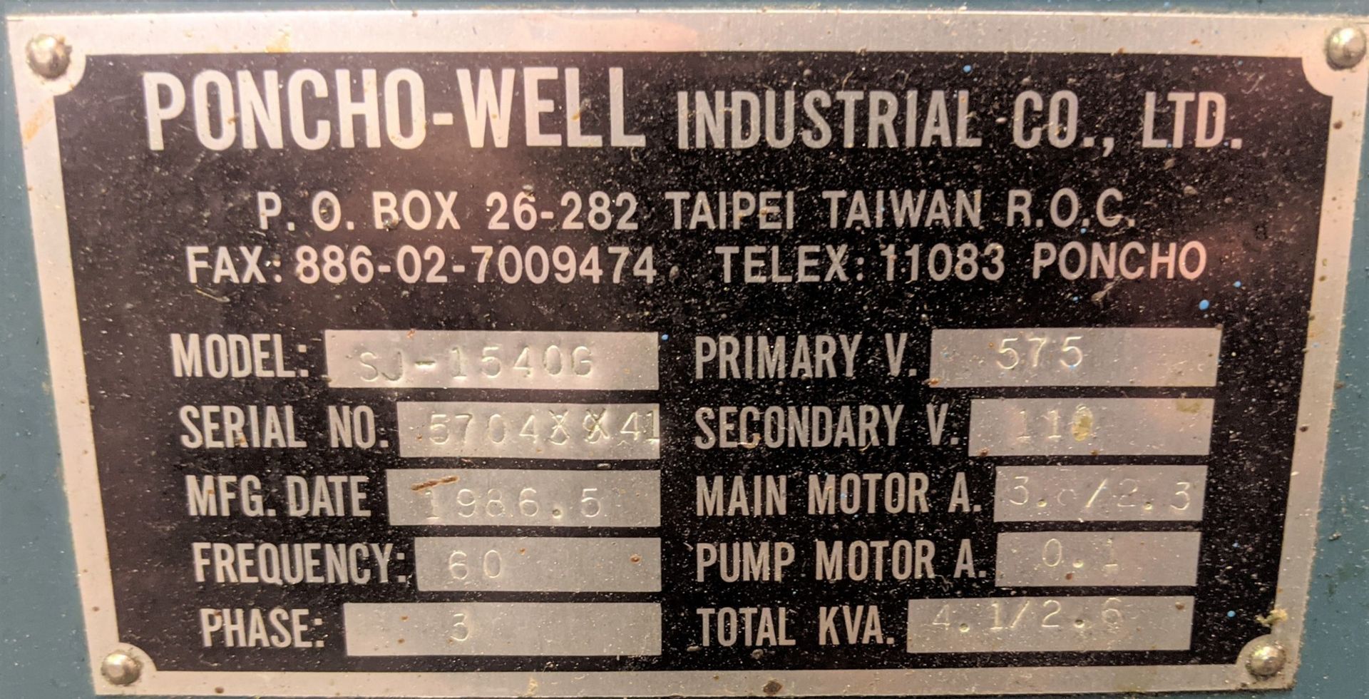 PONCHO-WELL SJ-1540G LATHE, ACU-RITE 2-AXIS DRO, 8” 3-JAW CHUCK, TAILSTOCK, TOOL POST, S/N 57043941 - Image 12 of 12