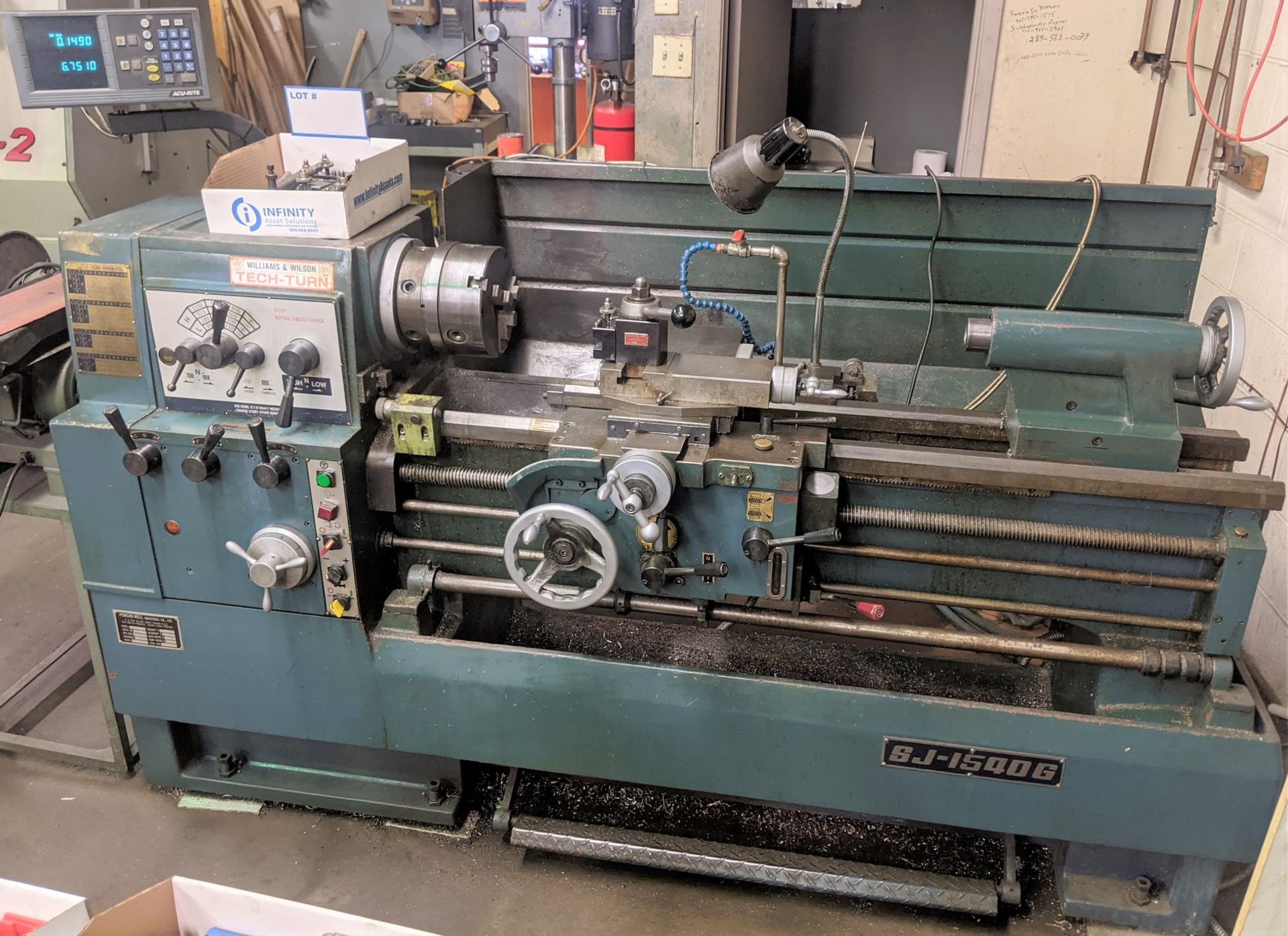 PONCHO-WELL SJ-1540G LATHE, ACU-RITE 2-AXIS DRO, 8” 3-JAW CHUCK, TAILSTOCK, TOOL POST, S/N 57043941