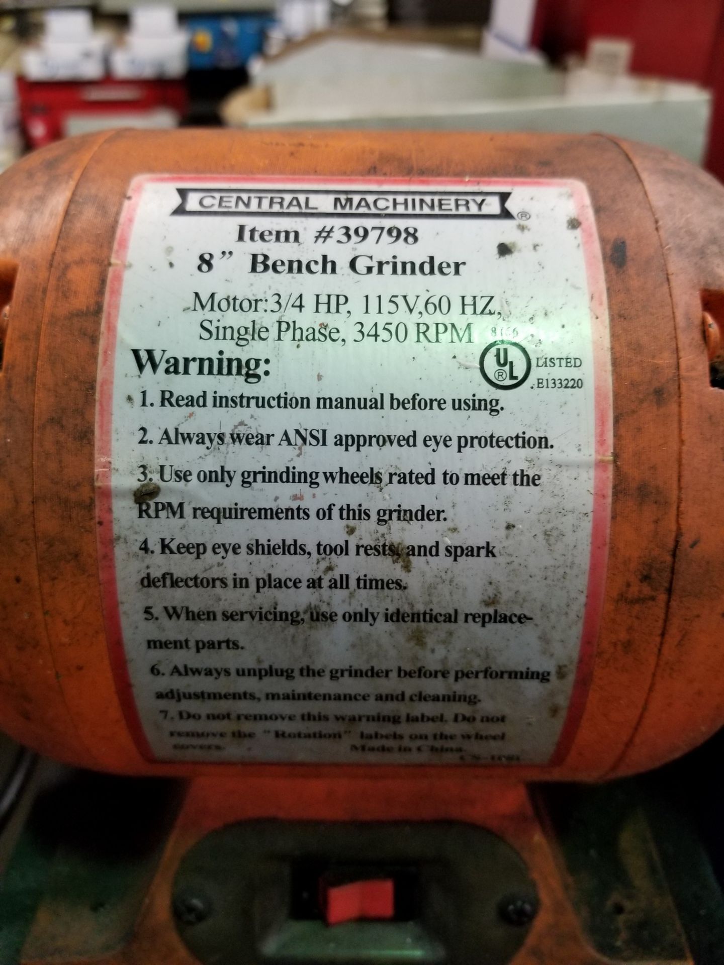 CENTRAL MACHINERY 8" BENCH GRINDER - Image 3 of 3