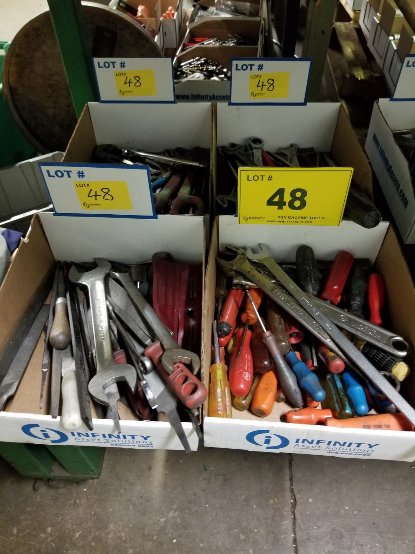 LOT - (4) BOXES FILES, SCREW DRIVERS, PLIERS , ETC