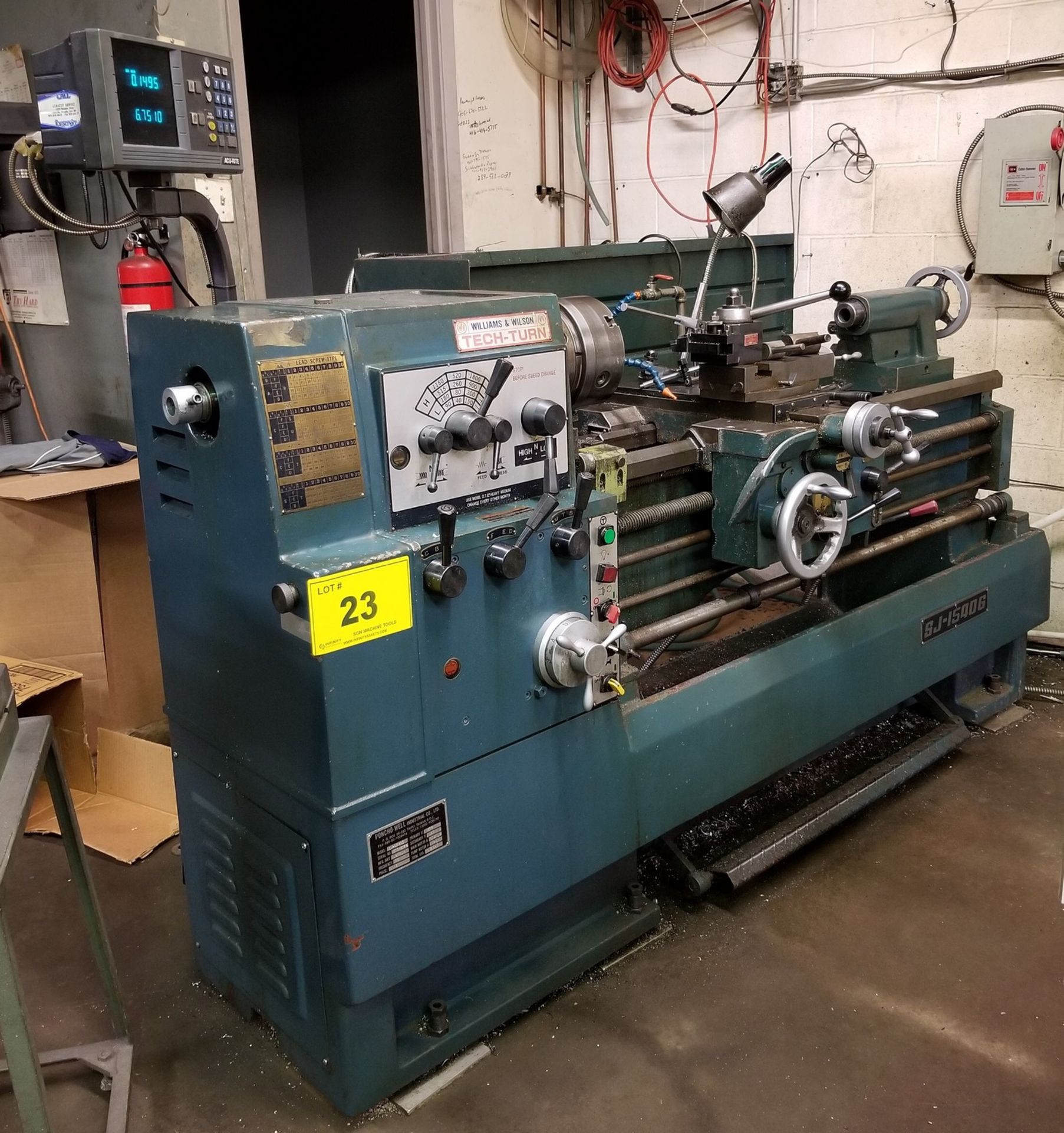 PONCHO-WELL SJ-1540G LATHE, ACU-RITE 2-AXIS DRO, 8” 3-JAW CHUCK, TAILSTOCK, TOOL POST, S/N 57043941 - Image 2 of 12