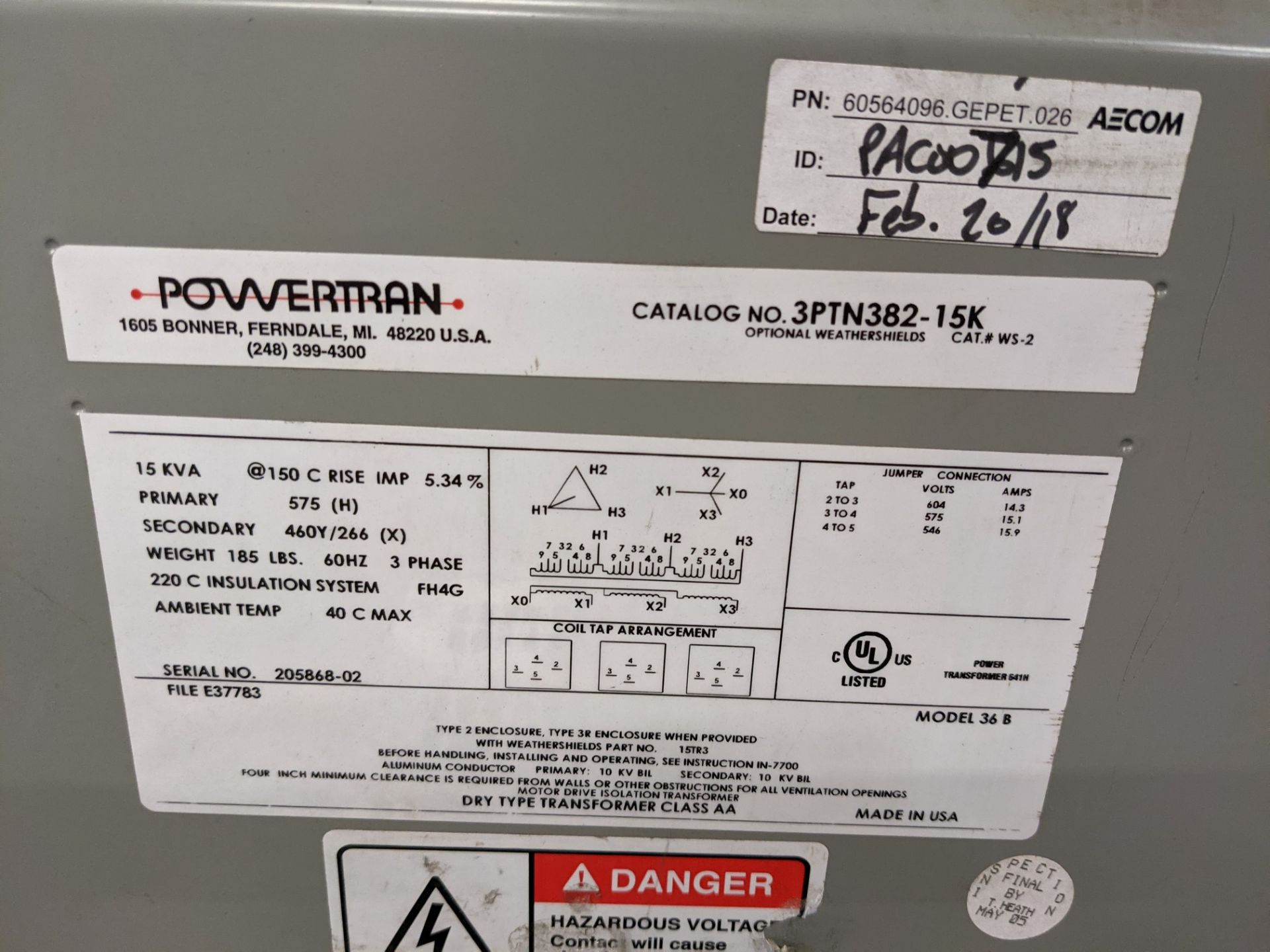 POWERTRAN 15KVA TRANSFORMER, 3 PHASE - Image 2 of 3