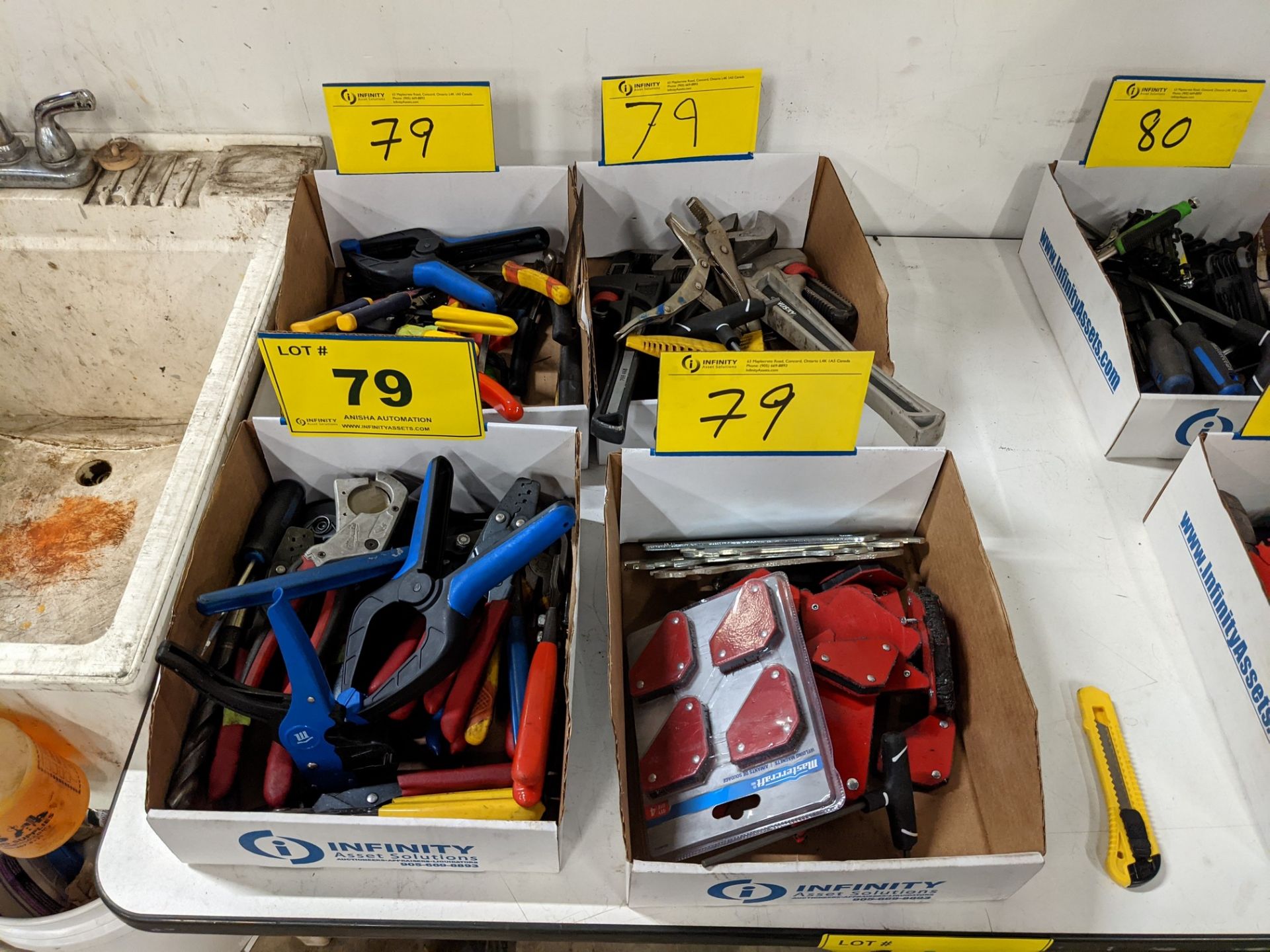 LOT PIPE WRENCHES, MAGNETS, WIRE CUTTERS, PLIERS, EC. (4 BOXES)