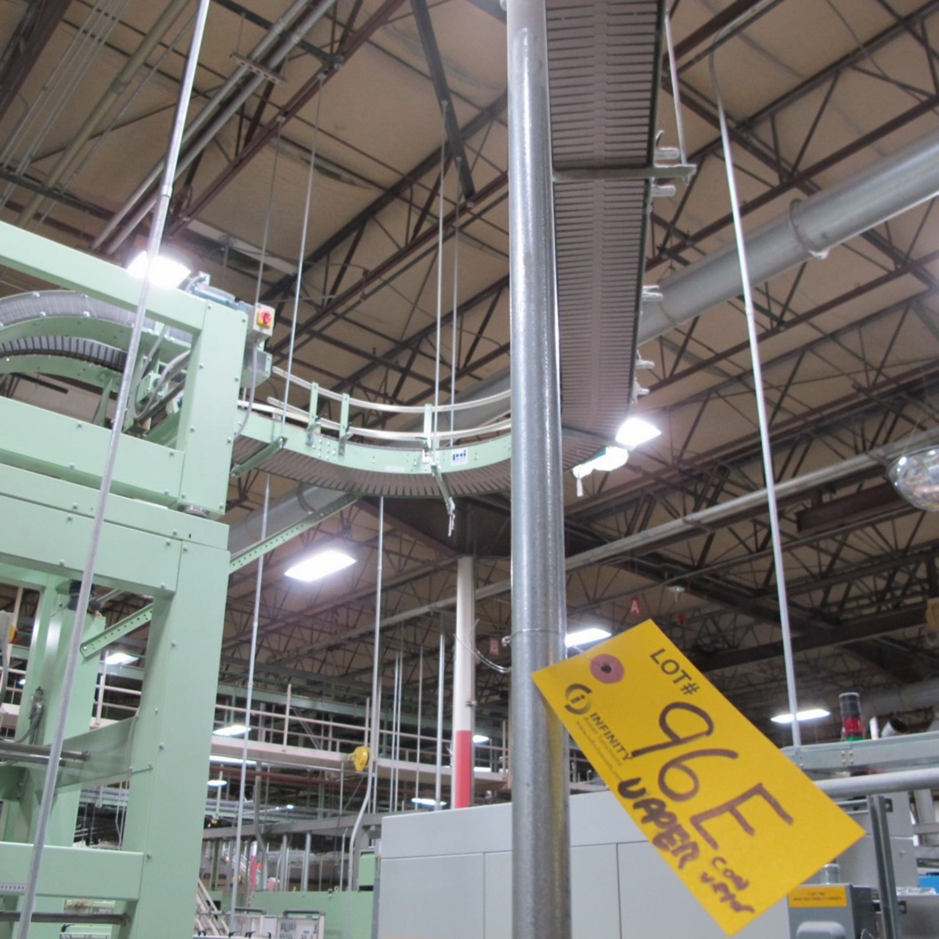 PACK AIR ASSEMBLY INC. POWERED ELEVATOR BELT CONVEYOR, APPROX. 50'L X 12"W W/ HANGERS (TOWEL T1)